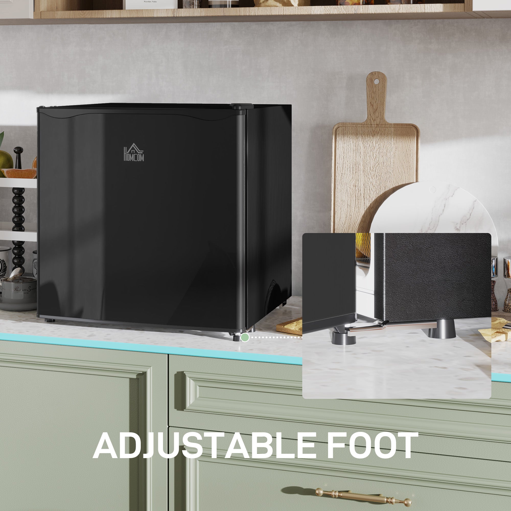 HOMCOM 46 Litre Table Top Mini Fridge, Small Fridge with Ice Box, Reversible Door, Adjustable Temperature and Legs, Mini Fridge for Bedrooms, Home Office, Black - North Peak Garden Furniture