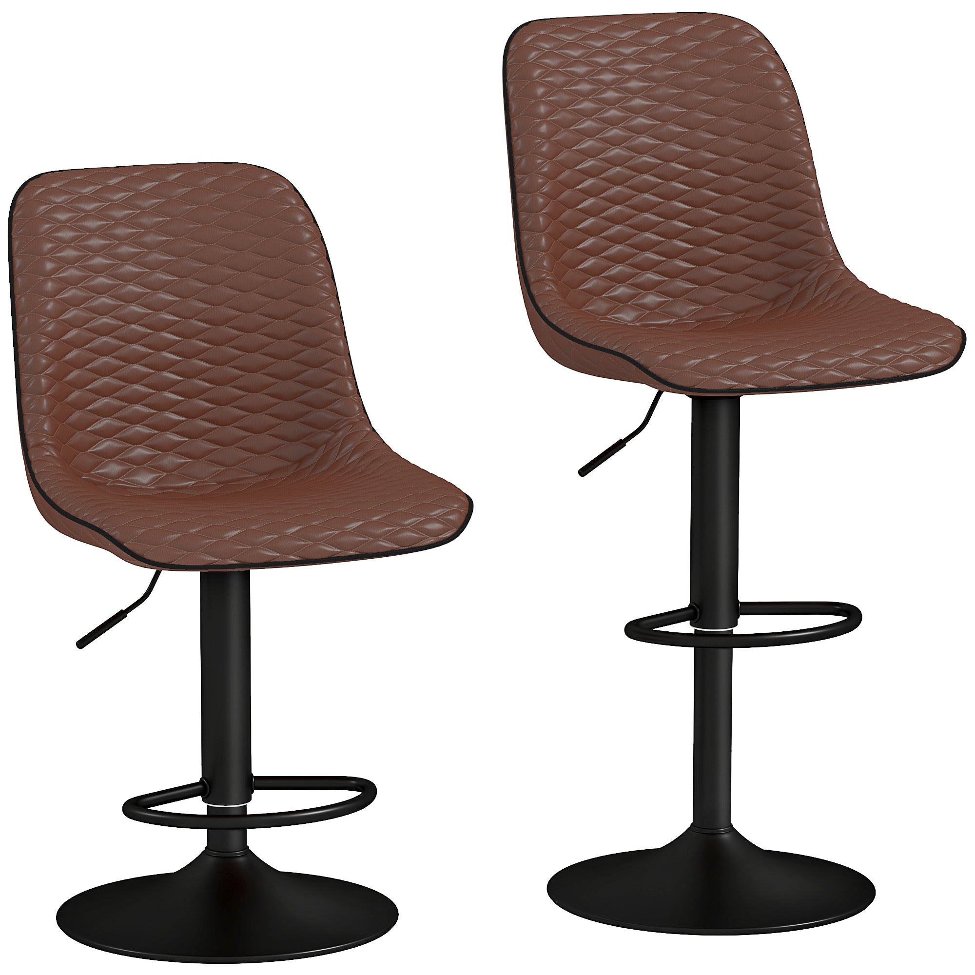 HOMCOM Set of Two Faux Leather Bar Stools - Brown - North Peak Garden Furniture