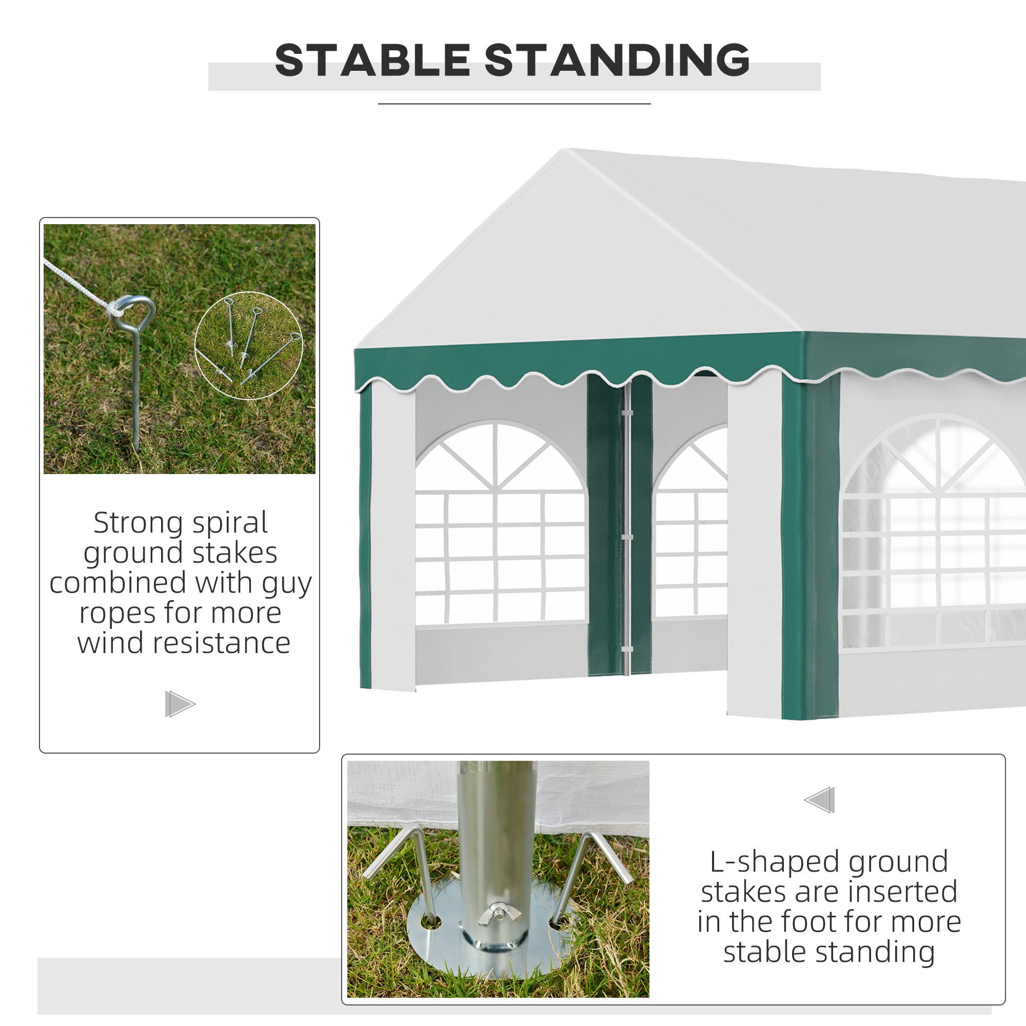 Outsunny 6 x 4m Garden Gazebo with Sides, Galvanised Marquee Party Tent with Six Windows and Double Doors, for Parties, Wedding and Events