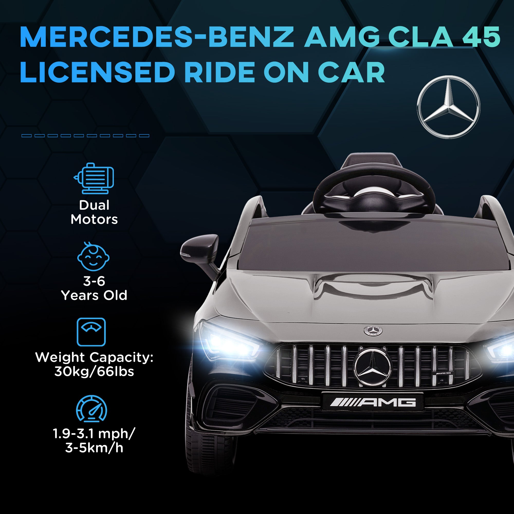 AIYAPLAY Mercedes-AMG CLA 45 Licensed 12V Kids Electric Car Ride on Car w/ Remote, Suspension Lights Music Horn - Black - North Peak Garden Furniture