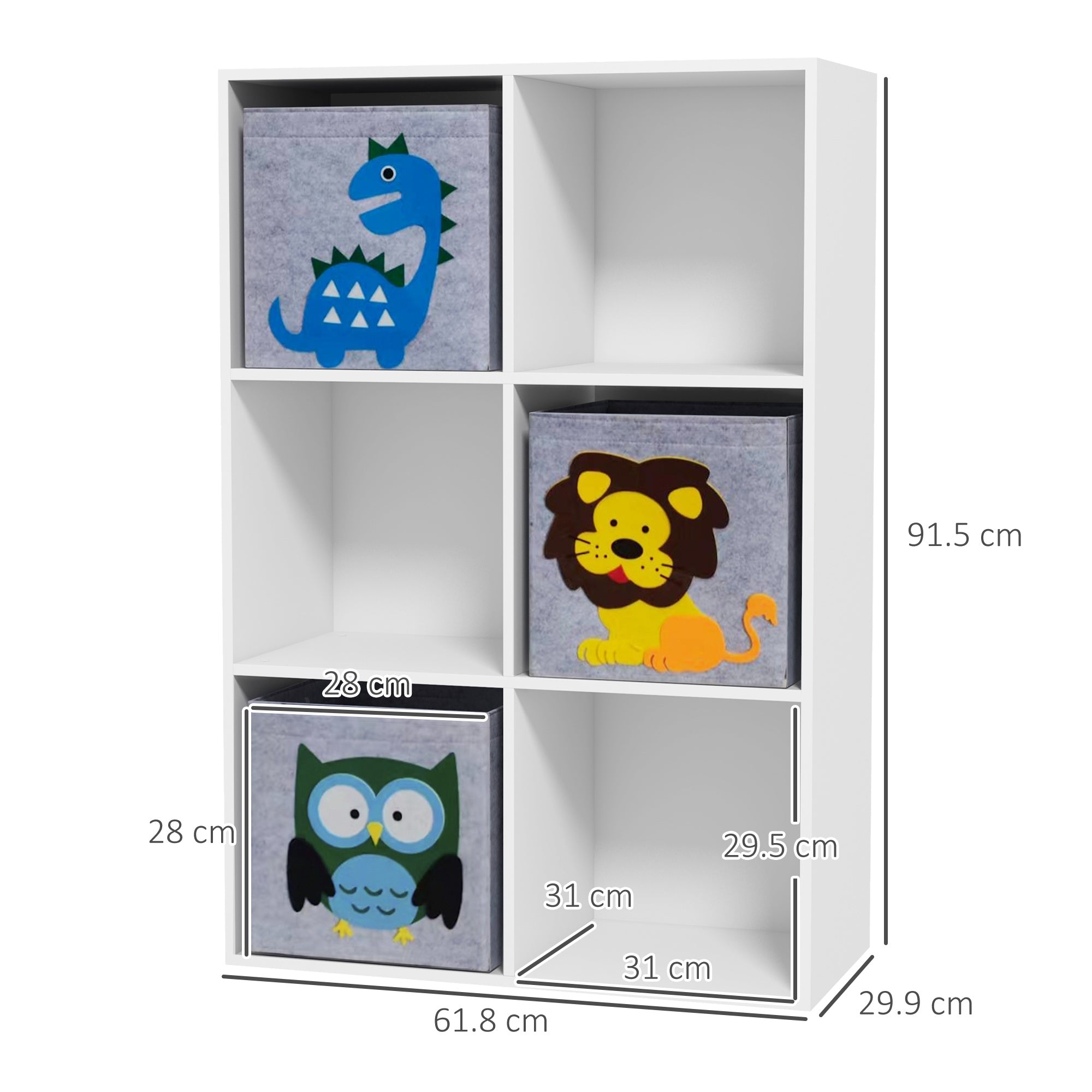 ZONEKIZ Kids Toy Box with Three Non-Woven Fabric Drawers, 61.8 x 29.9 x 91.5cm - White - North Peak Garden Furniture