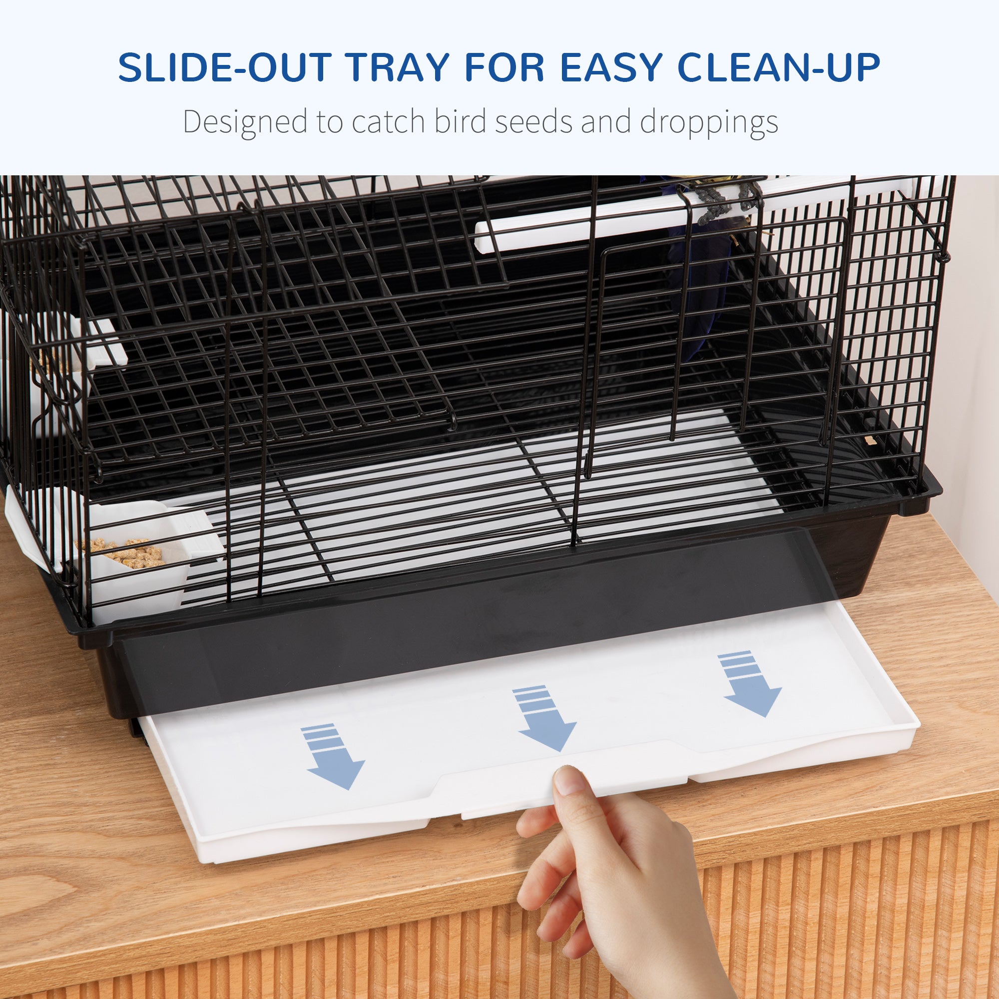 PawHut Metal Bird Cage for Finch, Canary w/ Food Containers, Swing Ring, Tray Handle, 39 x 33 x 47cm