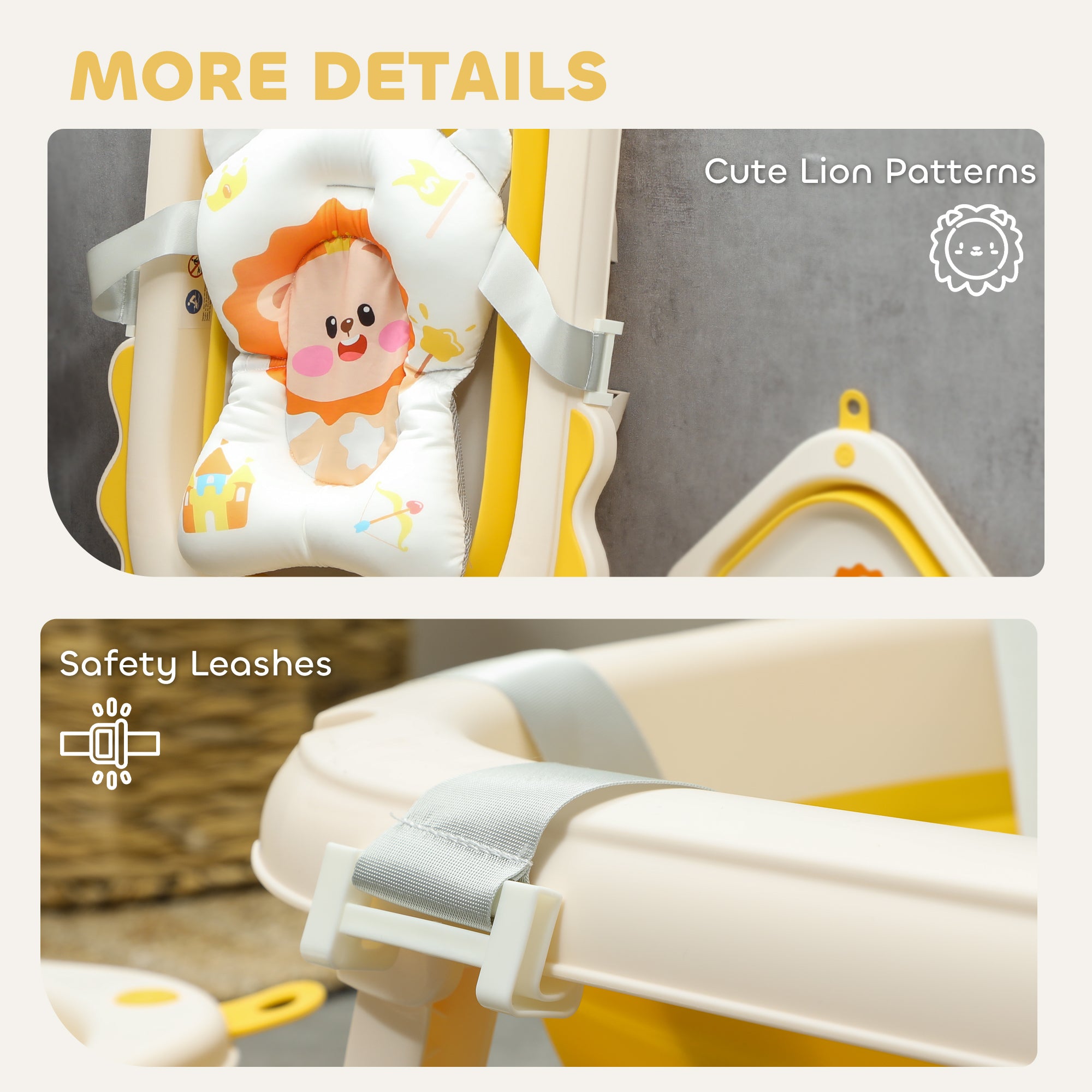 AIYAPLAY Foldable Baby Bath Tub Set with Bath Cushion, Wash Basin, Non-slip Stand & Bottom, Yellow - North Peak Garden Furniture