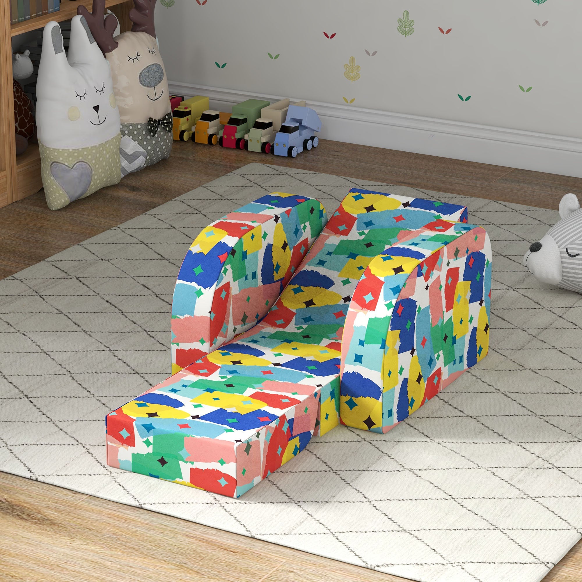 AIYAPLAY Foldable Toddler Chair Soft Snuggle Sponge Filled for Bedroom Playroom, Aged 18 Months to 3 Years - Multicoloured - North Peak Garden Furniture
