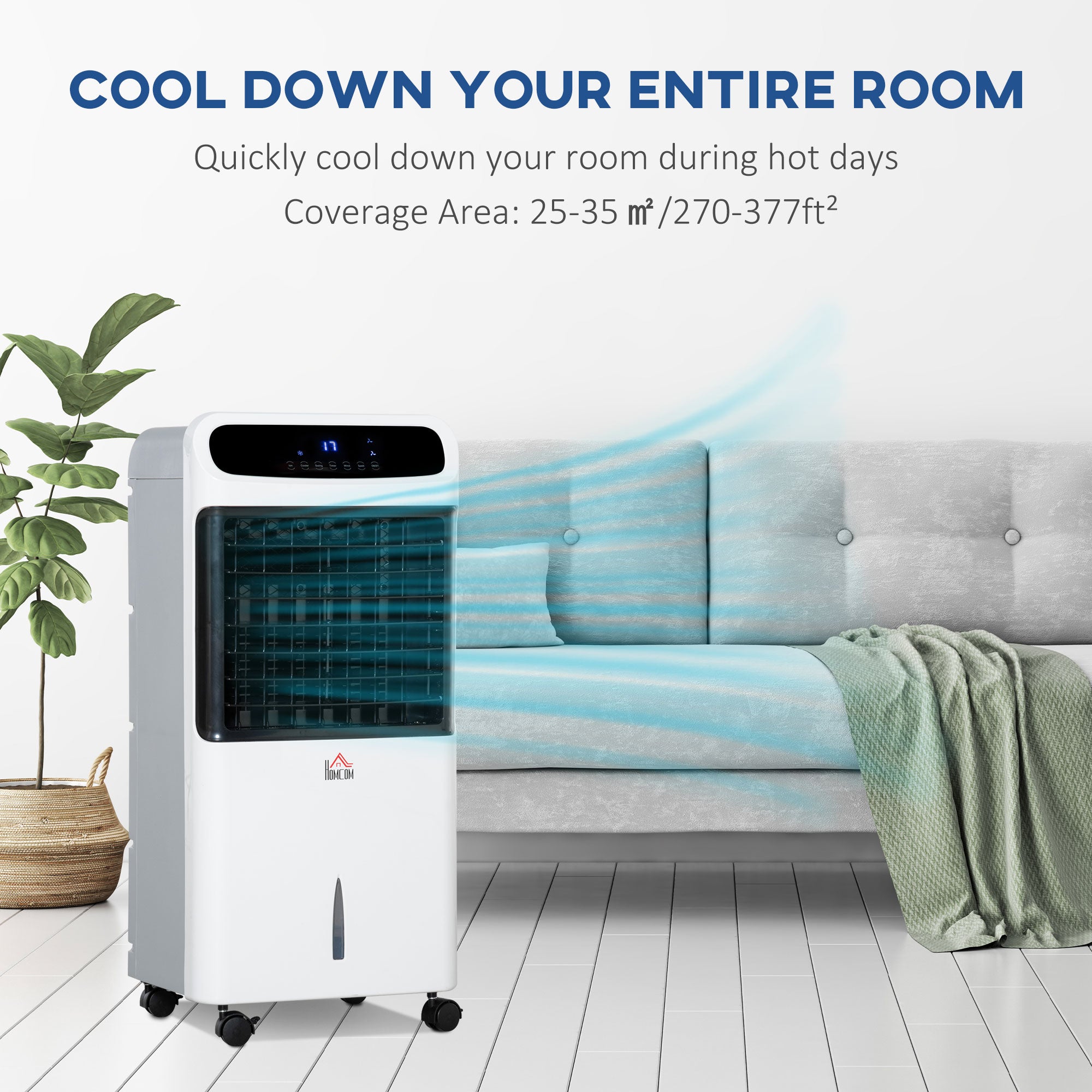 HOMCOM Mobile Air Cooler, 12L Tank Evaporative Ice Cooling Fan Water Conditioner Humidifier Unit with 3 Modes, 3 Speed, Remote, Timer, Oscillating for Home Bedroom