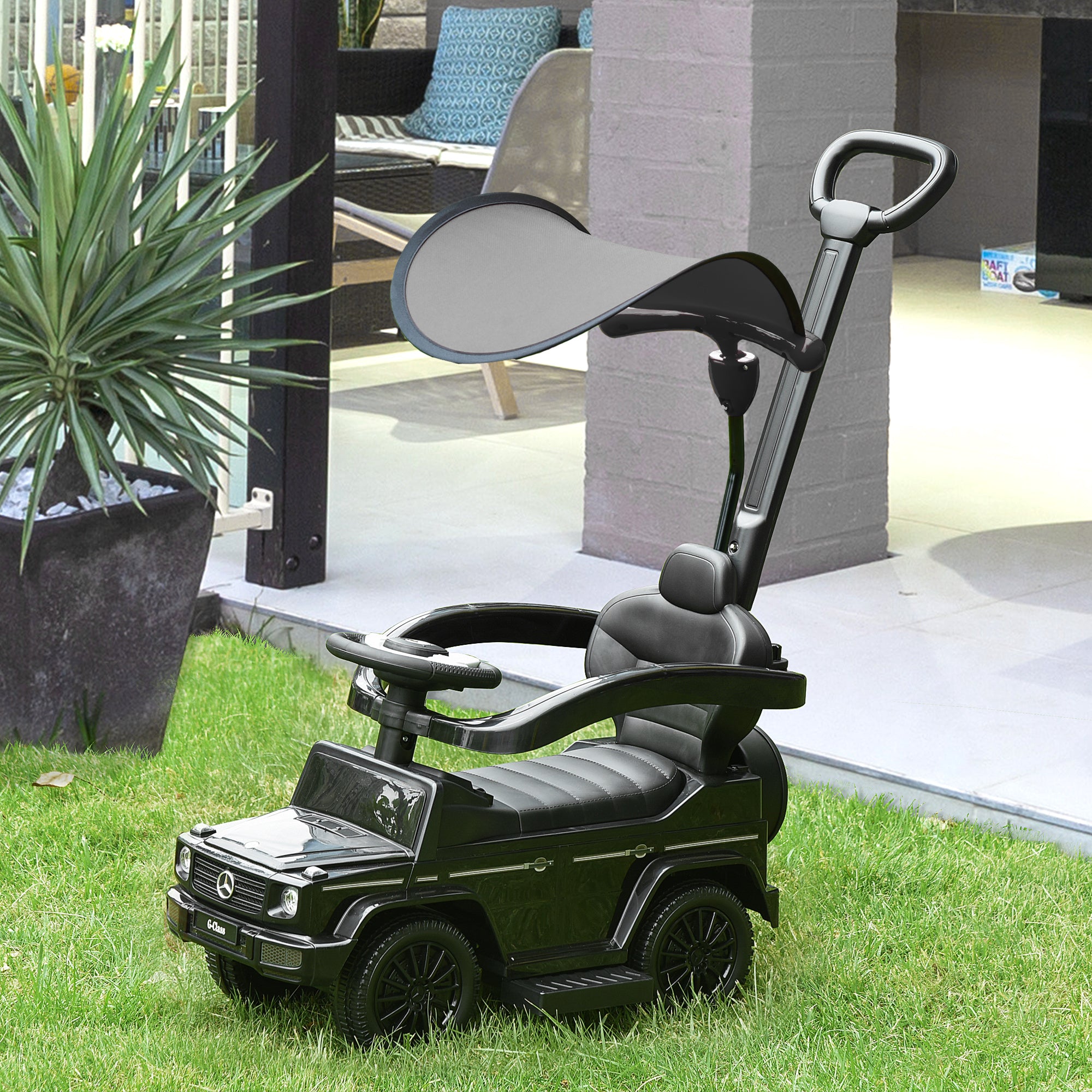 HOMCOM 3 in 1 Kids Children Ride on Push Car Toddler Sliding Car G350 Licensed Walker Foot to Floor Slider Push-Along with Horn Steering Wheel NO POWER Manual, Black - North Peak Garden Furniture