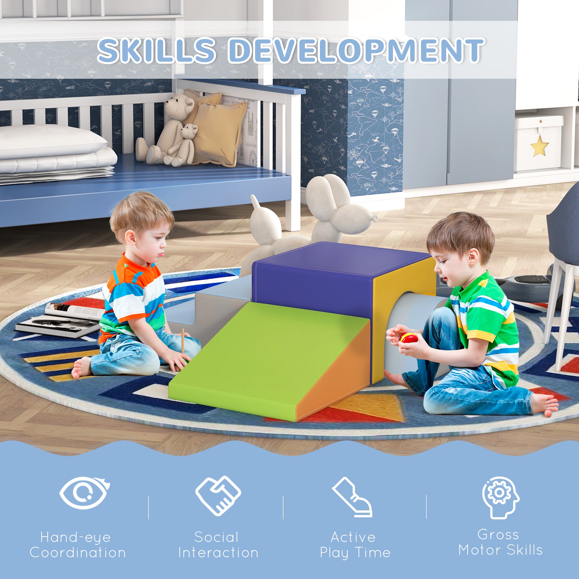 HOMCOM 4-Piece Soft Play Set for Toddlers, Multicoloured - North Peak Garden Furniture