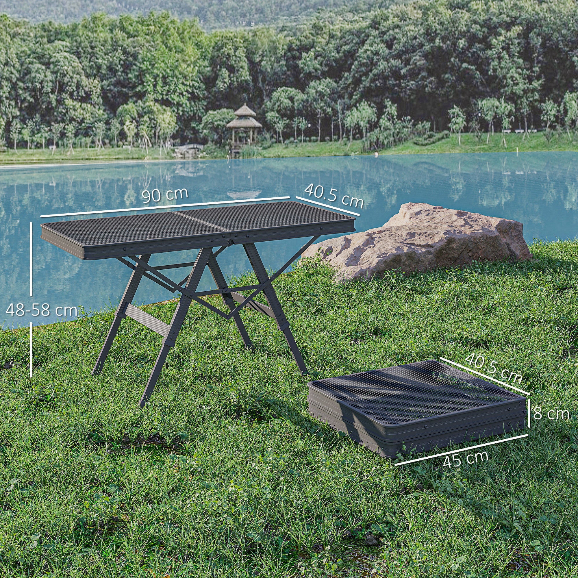 Outsunny 3 ft Folding Camping Table w/ Adjustable Heights, Portable Lightweight Outdoor Folding Picnic Table with Metal Mesh Desktop & Aluminium Legs for Picnic, Garden, Party, Black - North Peak Garden Furniture