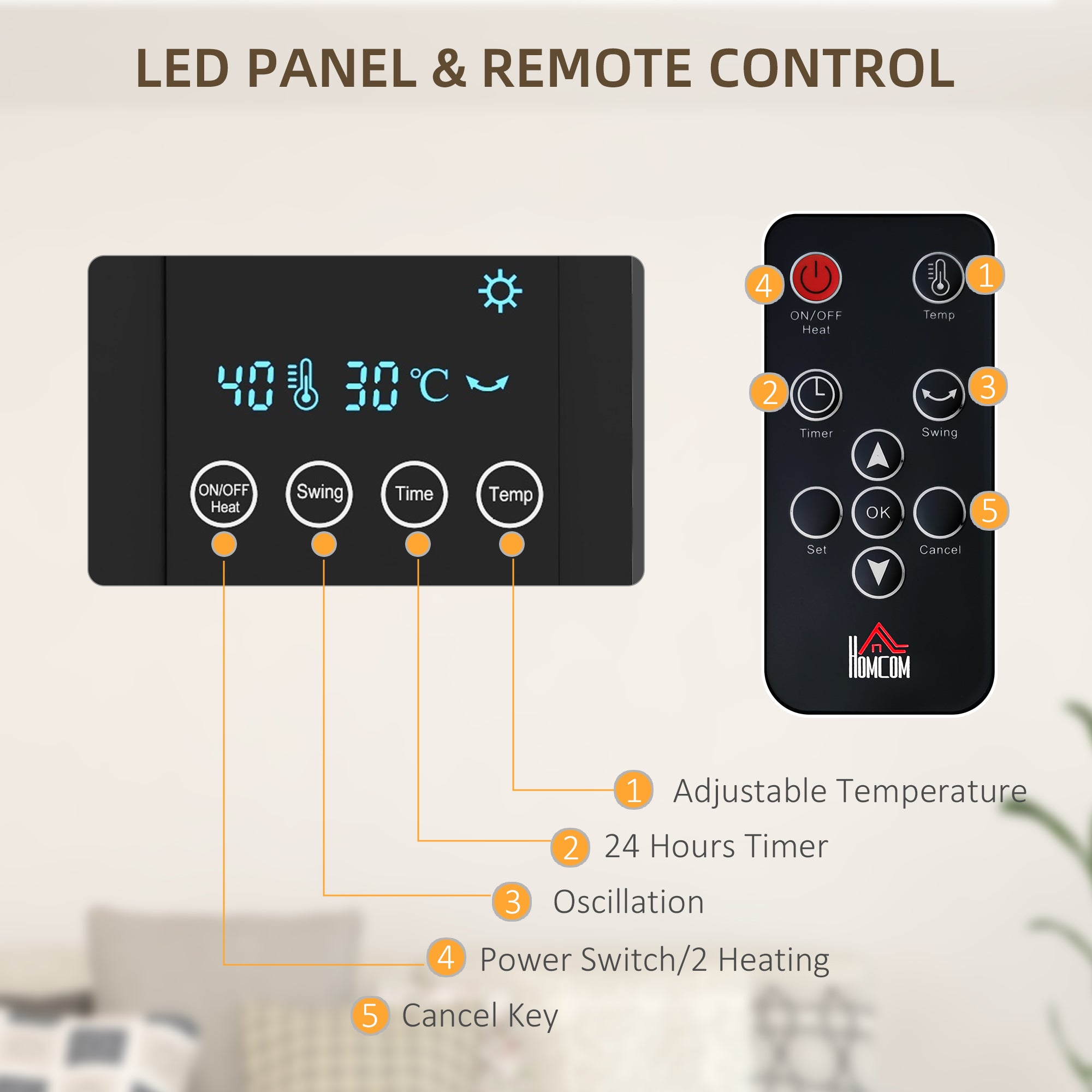 HOMCOM 2000W Wall Mounted Heater, 18-45°C Temperature, Black