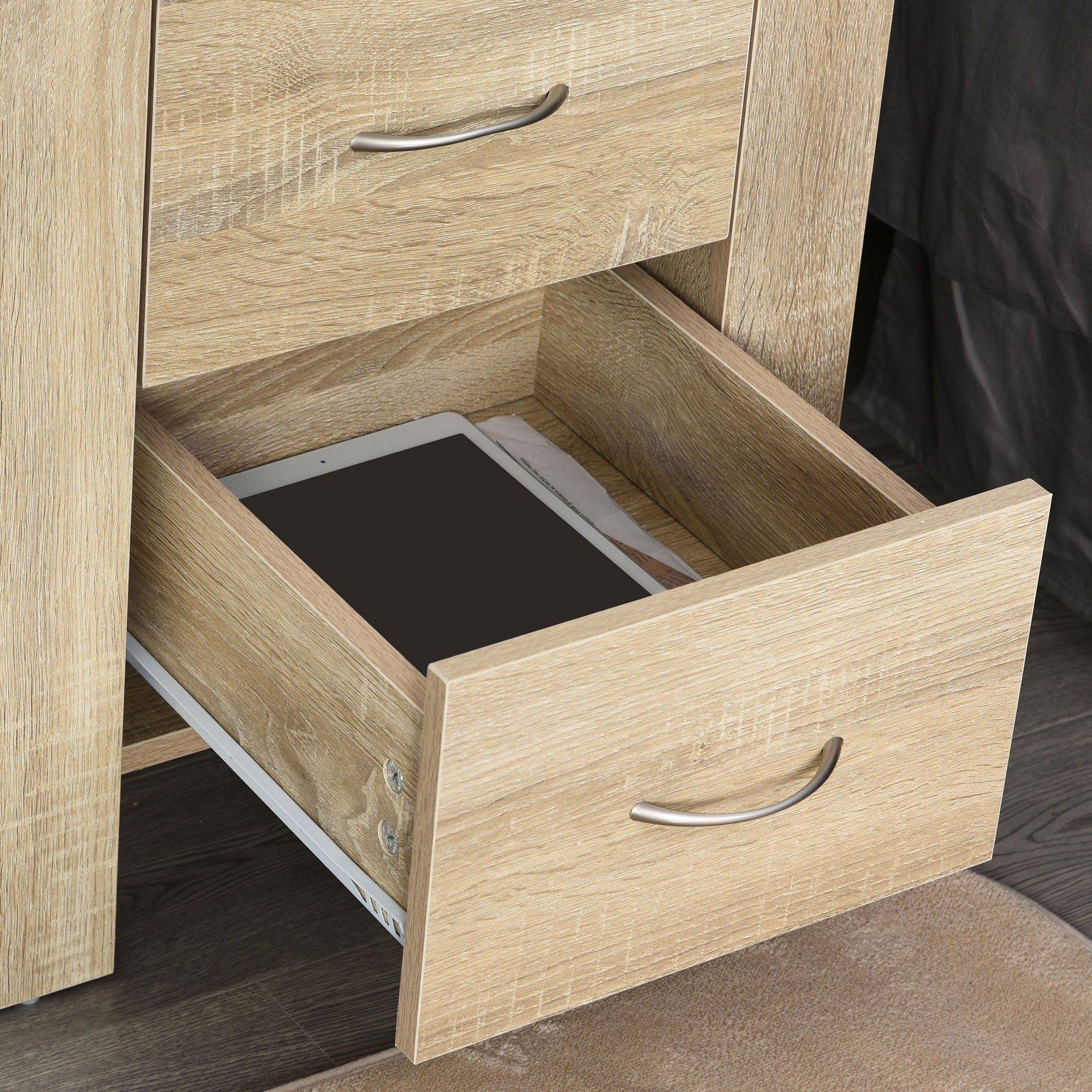 HOMCOM Bedside Cabinet with 2 Drawers: Modern Boxy Design, Elevated Base, Melamine Finish, Bedroom Storage, Oak Brown.