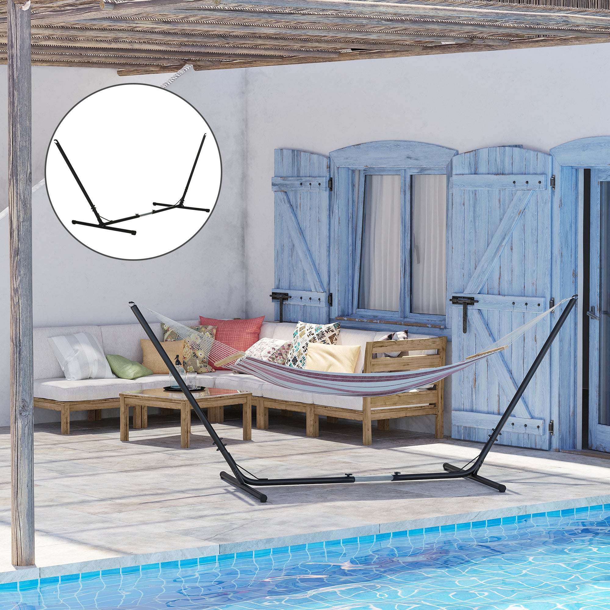 Outsunny 3.1–3.8m Adjustable Universal Hammock Stand Metal Frame Garden Camping Picnic Outdoor Patio Replacement – Stand Only - North Peak Garden Furniture