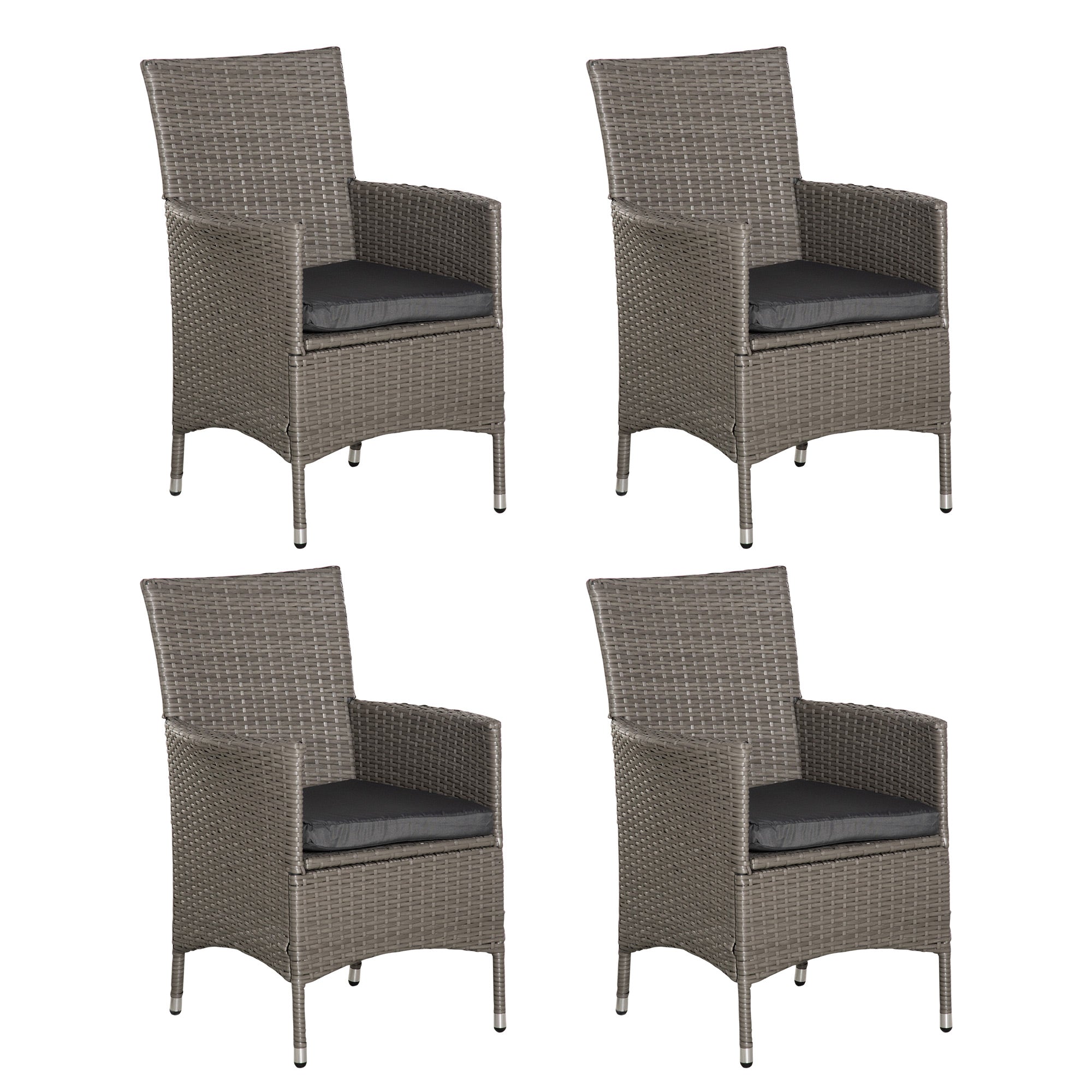Outsunny Set of Four Rattan Armchairs, with Cushions - Grey - North Peak Garden Furniture