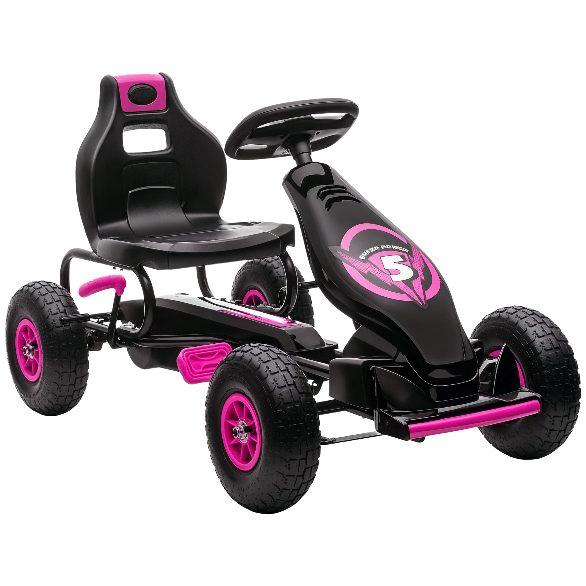 HOMCOM Kids Pedal Go Kart, with Adjustable Seat, Inflatable Tyres - Pink