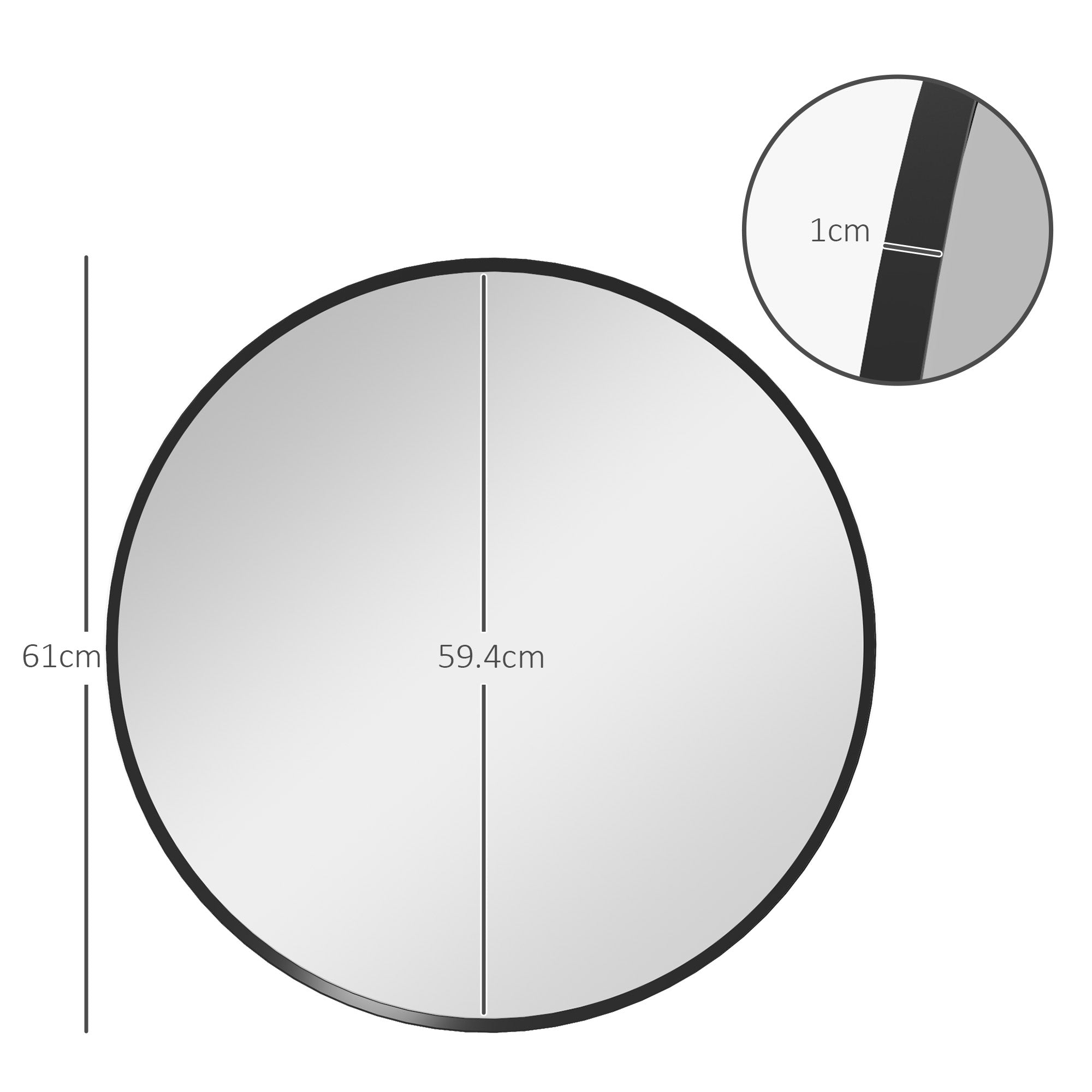 HOMCOM 61cm Decorative Wall Mirror for Bedroom Living Room, Modern Round Bathroom Mirror for Home Decor, Black - North Peak Garden Furniture