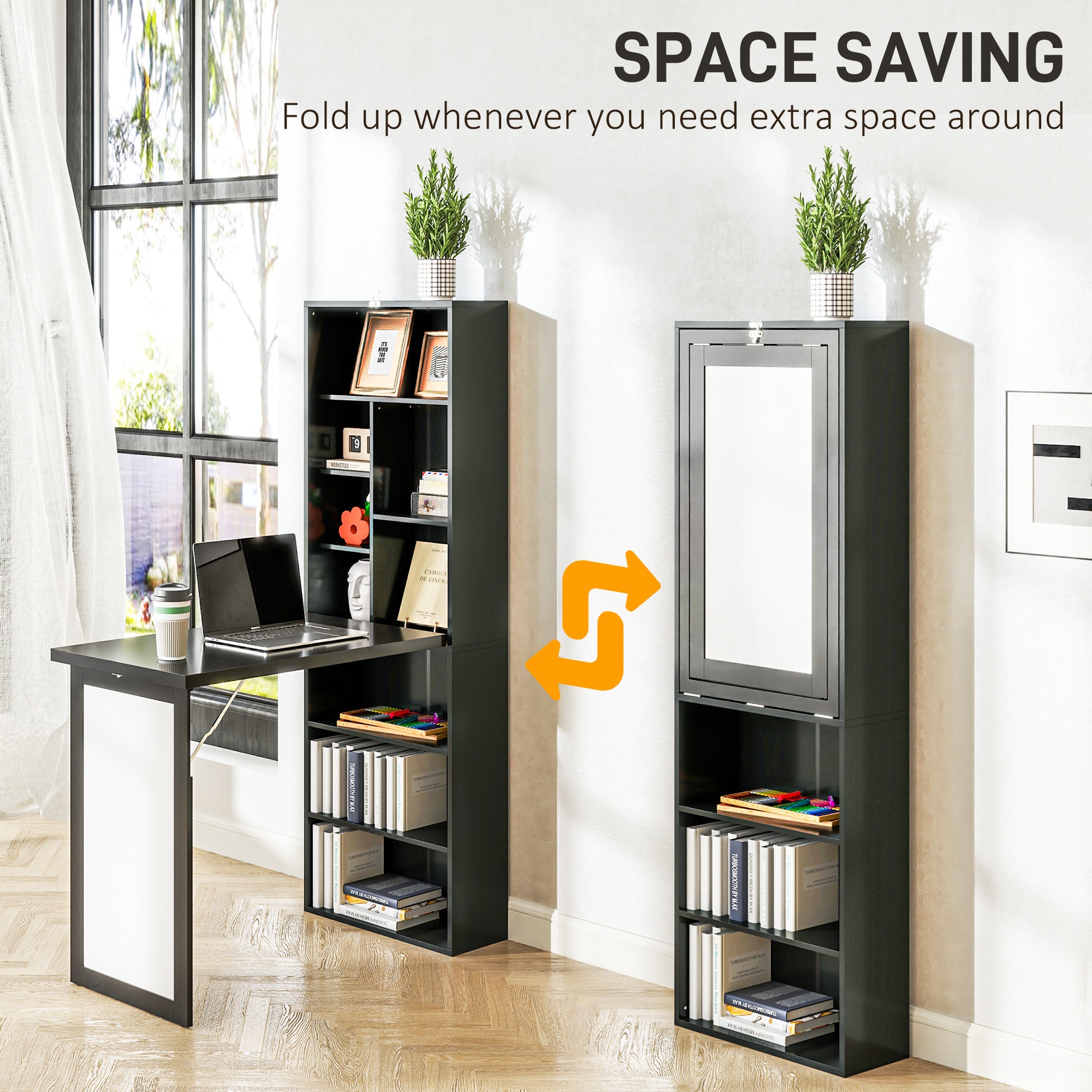 HOMCOM Three-Part Work Desk, with Storage and Chalkboard - Black - North Peak Garden Furniture