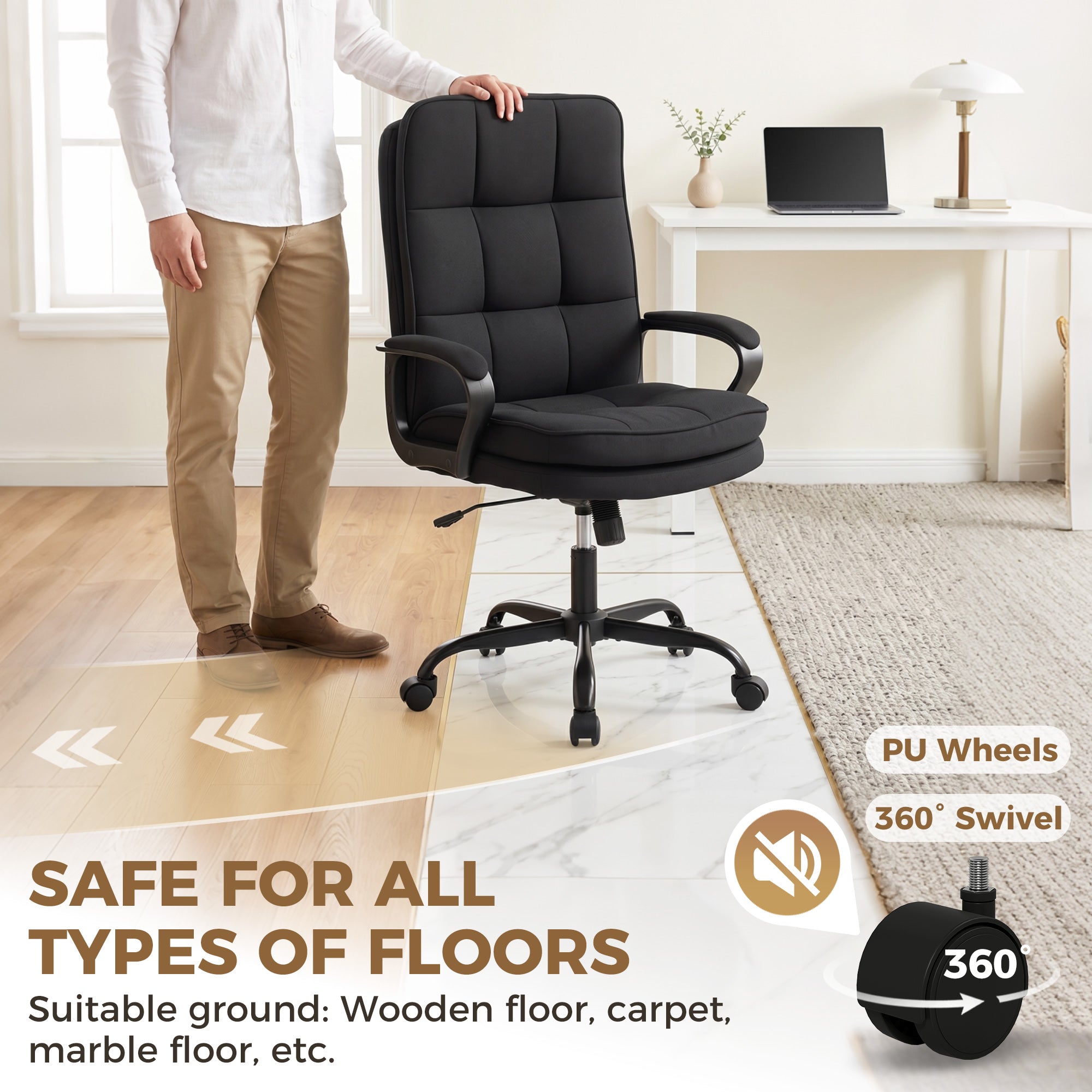 HOMCOM Double Padded Linen-Look Office Chair - Black