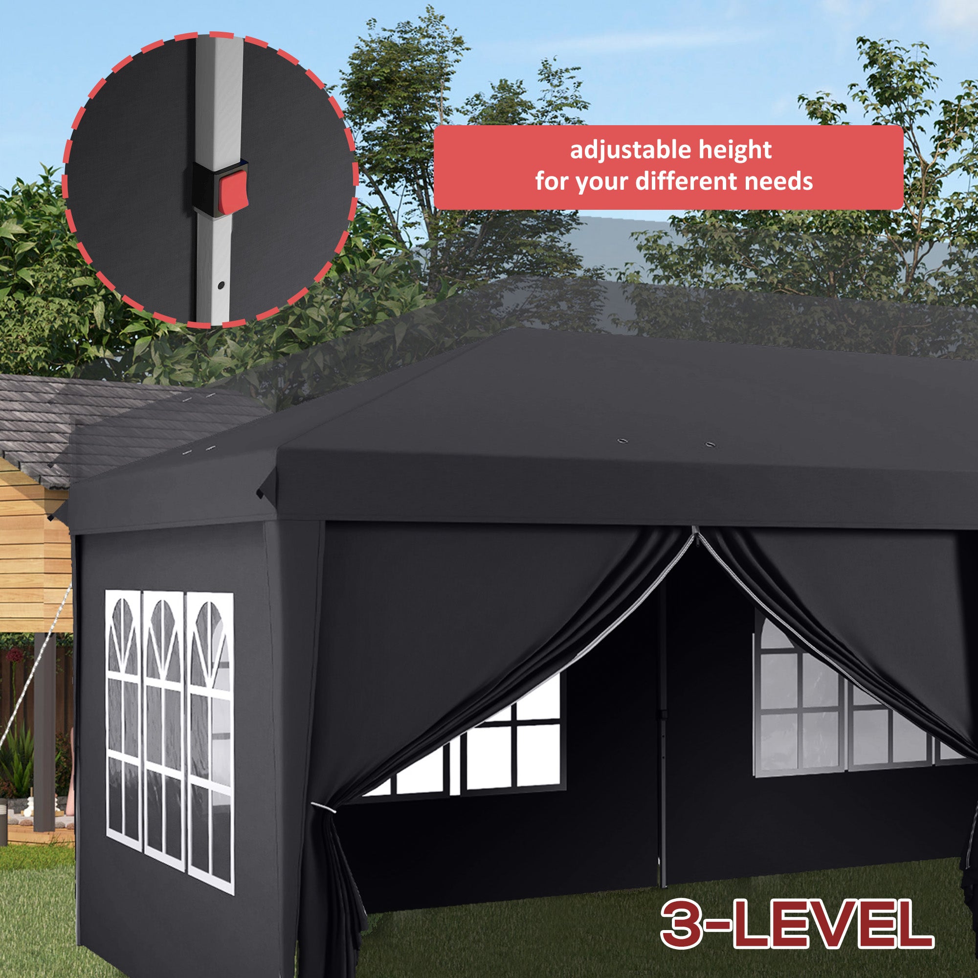 Outsunny 3 x 6m Pop-Up Gazebo, with Curtain Walls and Windows - Grey