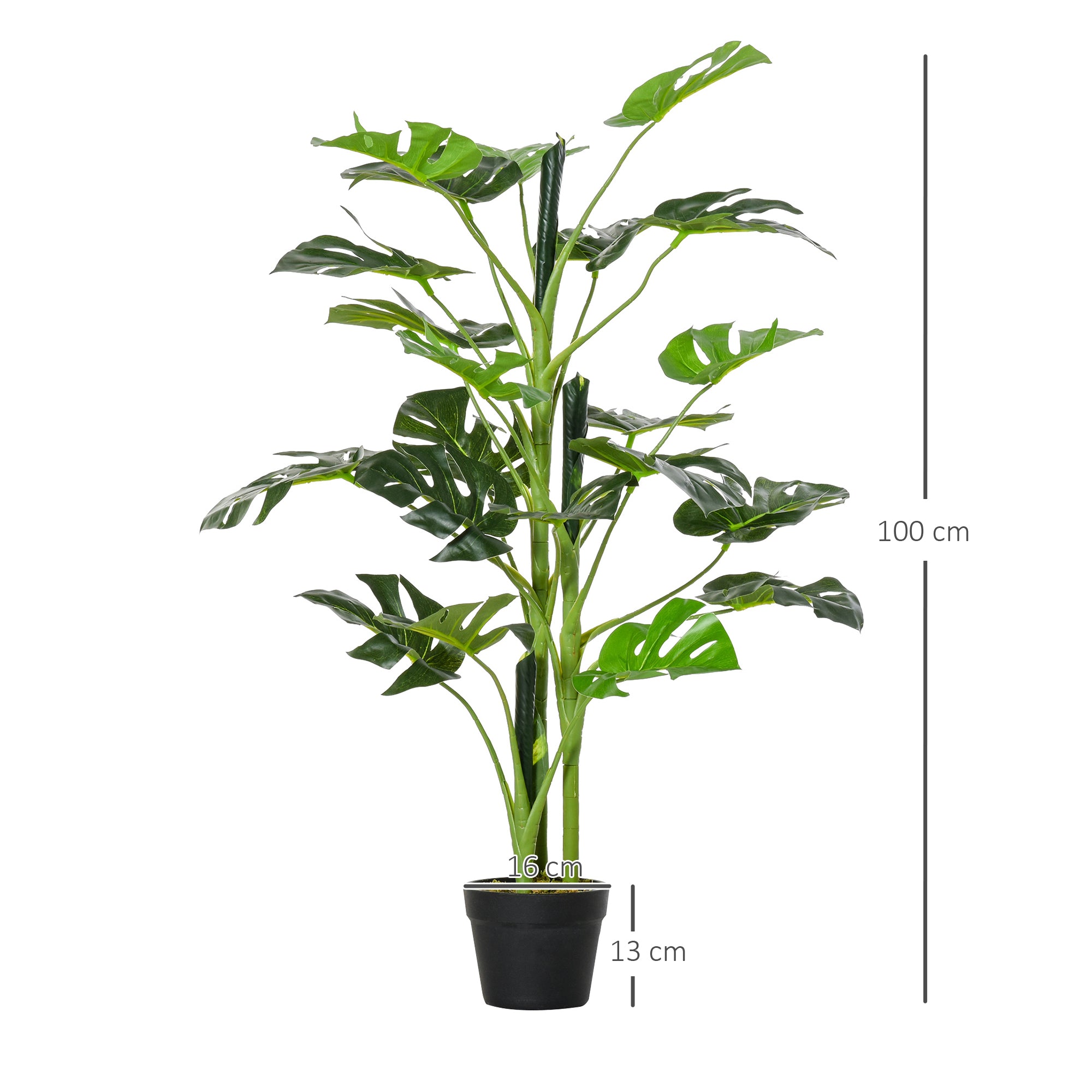 Outsunny 100cm/3.3FT Artificial Monstera Tree Decorative Cheese Plant 21 Leaves with Nursery Pot, Fake Tropical Palm Tree for Indoor Outdoor Décor, Set of 2 - North Peak Garden Furniture