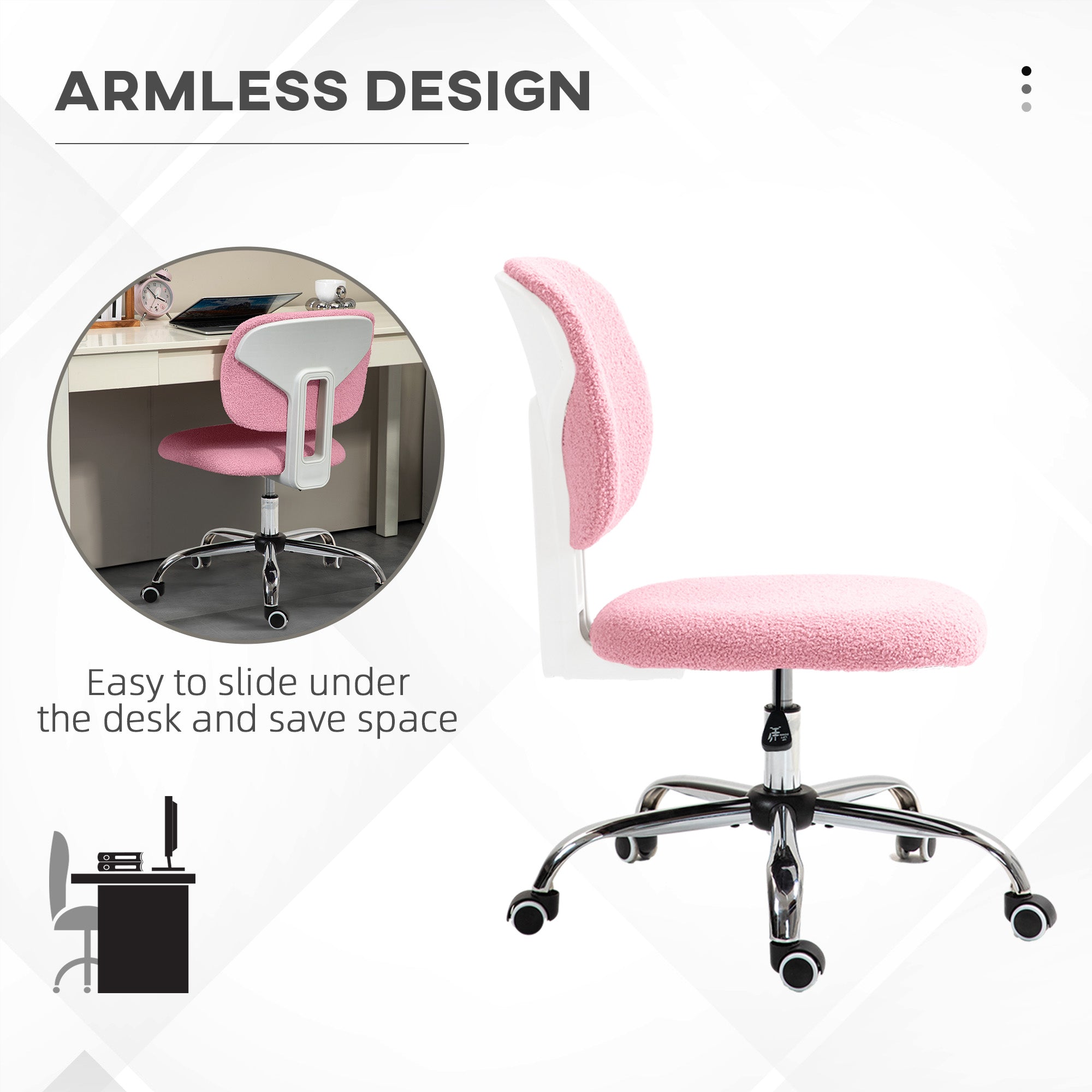 Vinsetto Teddy Fleece Armless Office Chair - Pink - North Peak Garden Furniture