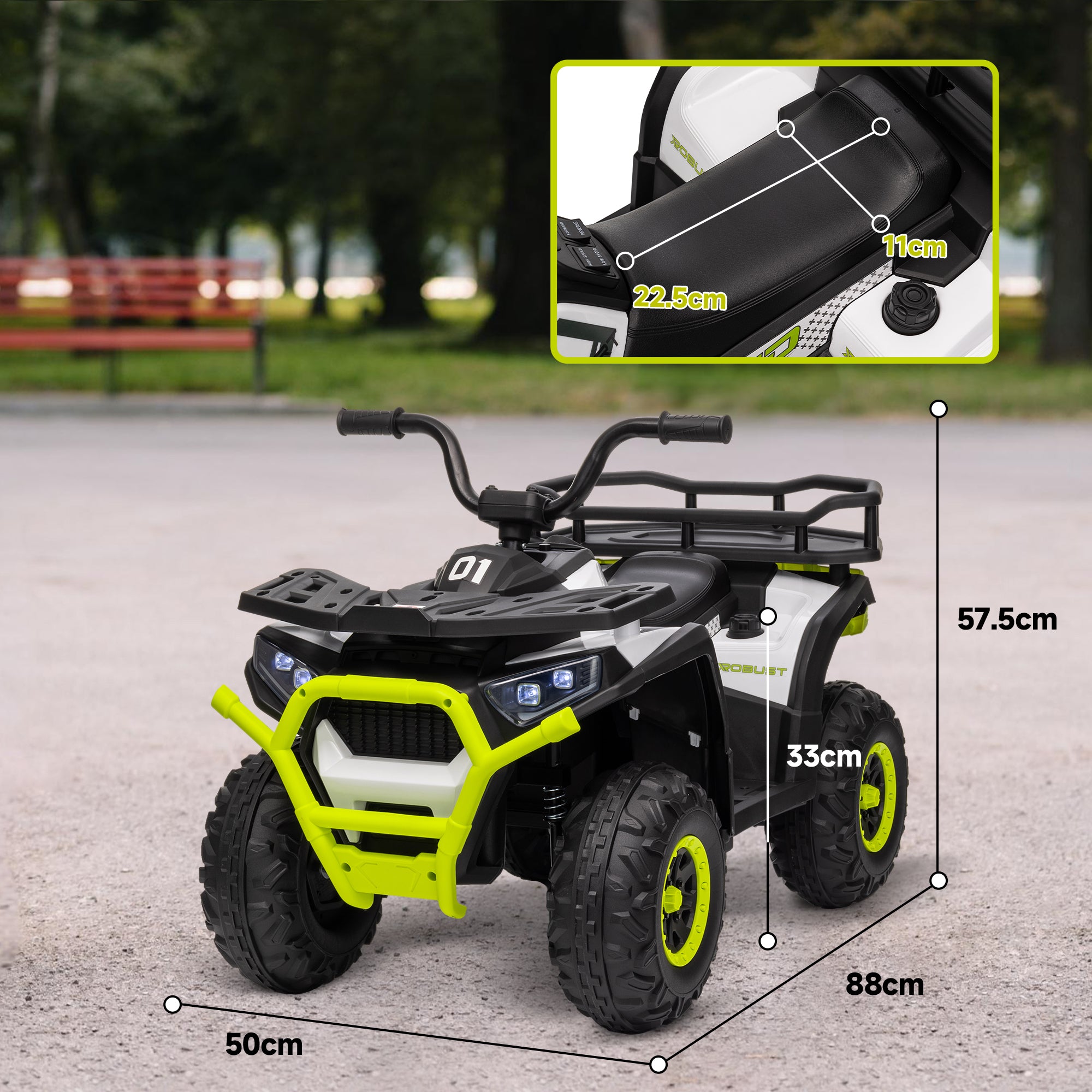 AIYAPLAY 12V Kids Electric Ride on ATV, Battery Powered Quad Bike w/ Spring Suspension, Forward Backward, Storage Basket - Green - North Peak Garden Furniture
