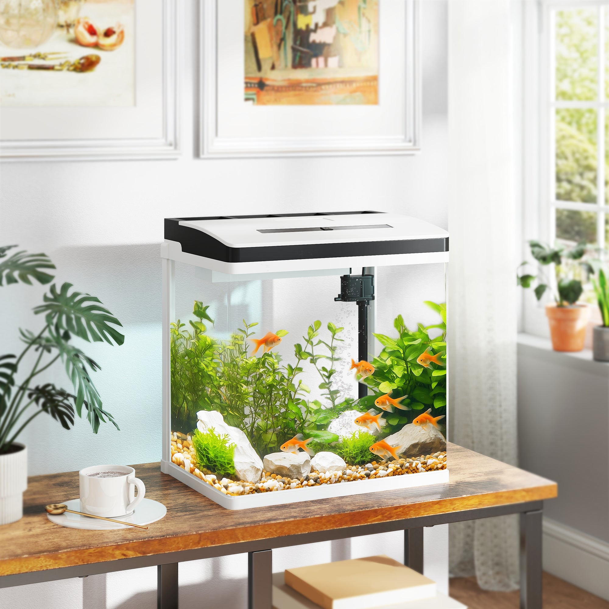 PawHut 28L Glass Aquarium Fish Tank with Filter, LED Lighting, for Betta, Guppy, Mini Parrot Fish, Shrimp, 38 x 26 x 39.5cm - North Peak Garden Furniture