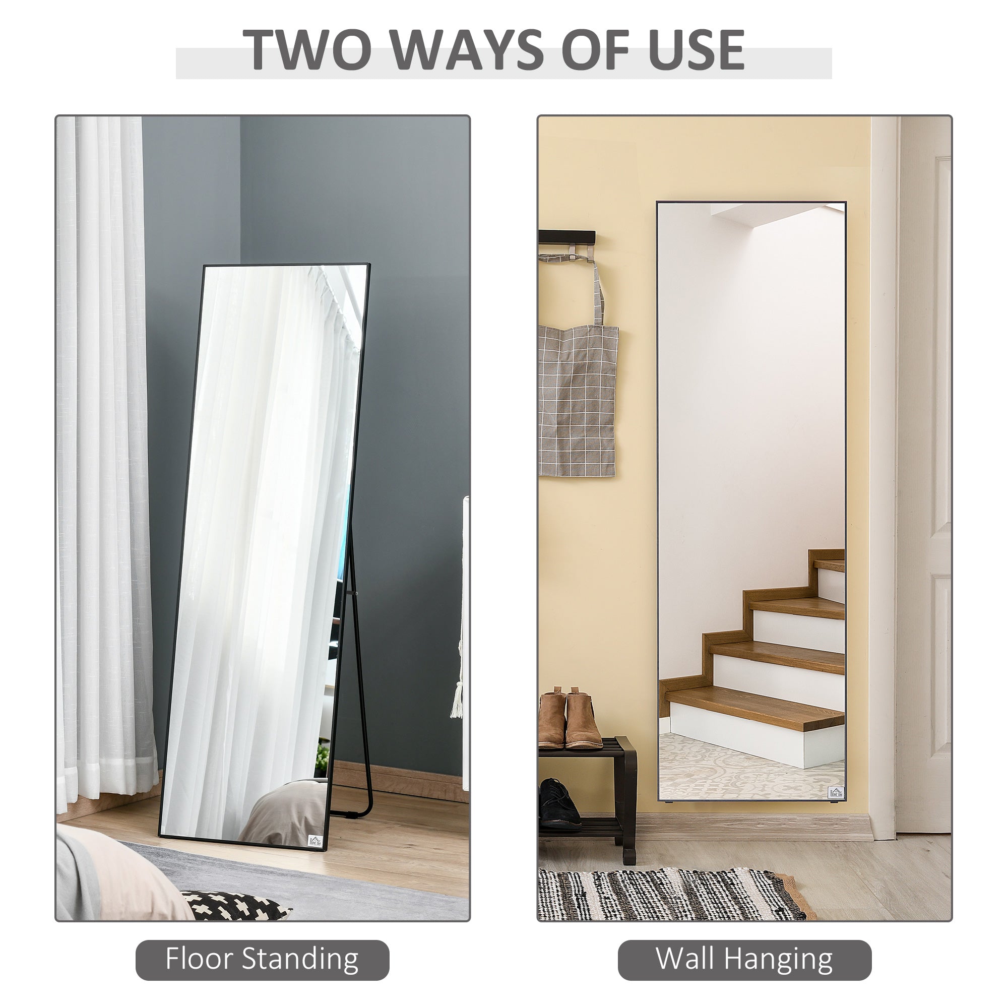 HOMCOM Full Length Dressing Mirror, Floor Standing or Wall Hanging, Aluminium Alloy Framed Full Body Mirror for Bedroom, Living Room, 50 x 161.5cm, Black - North Peak Garden Furniture