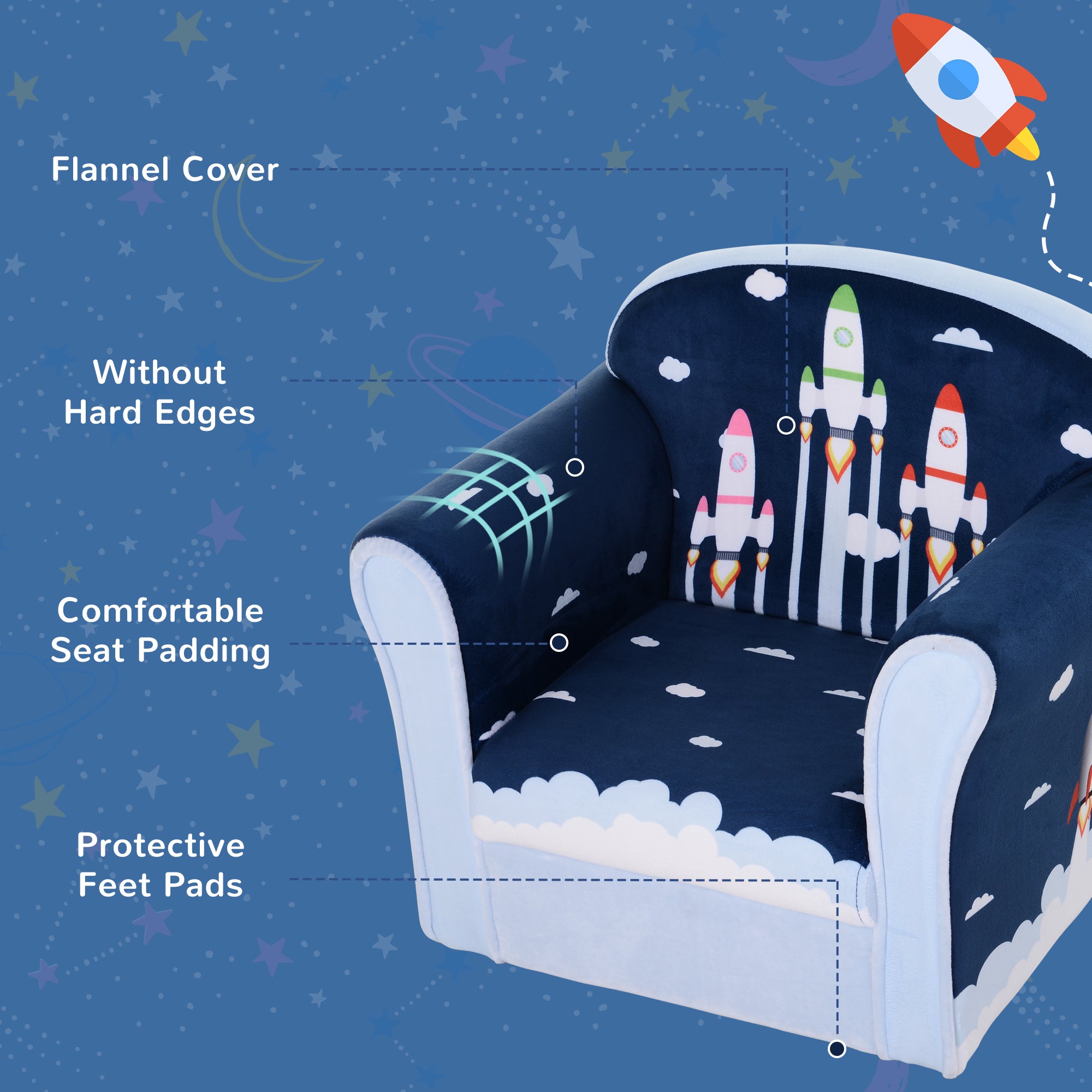 HOMCOM Children Chair Armchair Single Sofa, 50 x 39 x 44cm, for 18M+, Blue - North Peak Garden Furniture