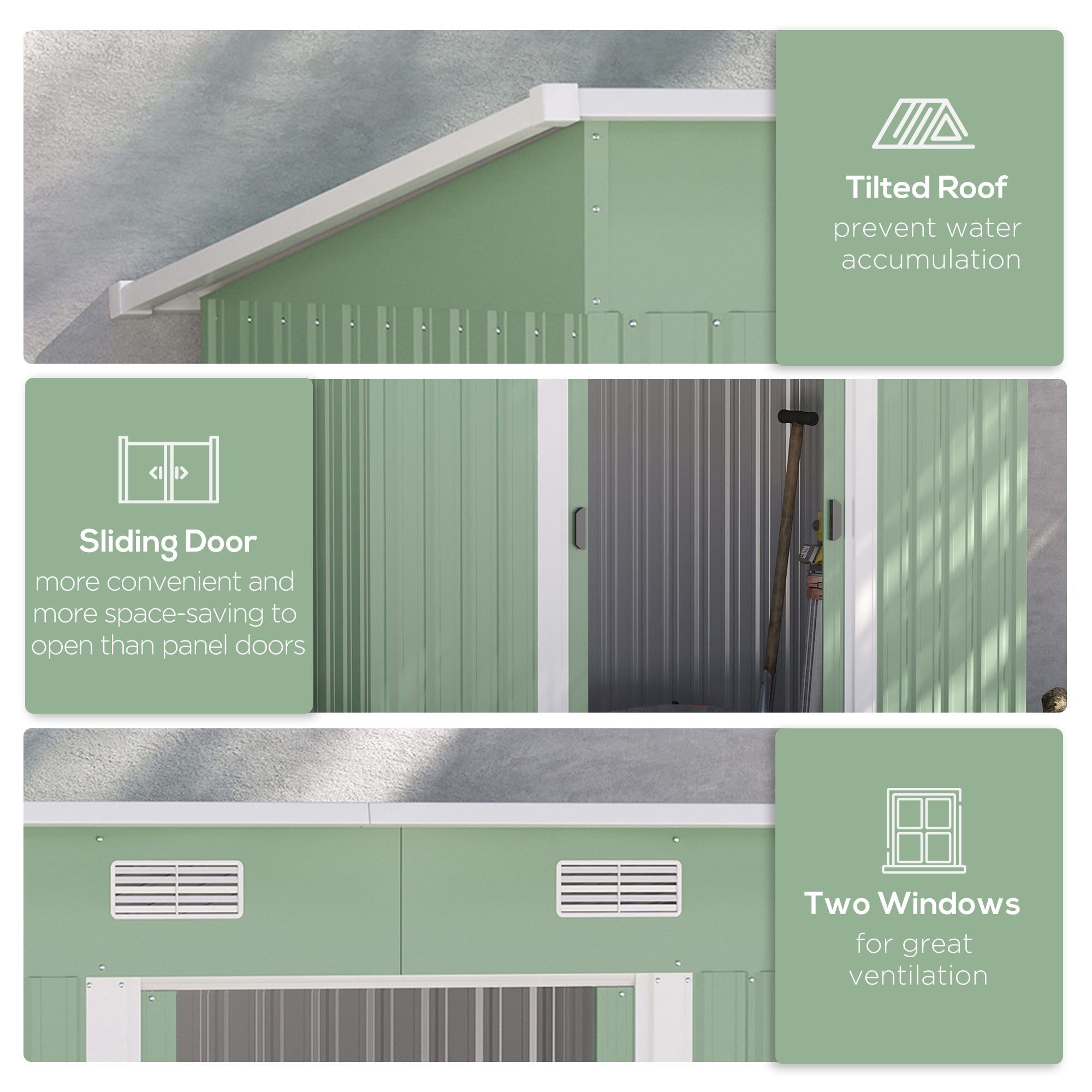 Outsunny 7 x 4ft Outdoor Garden Metal Storage Shed, Tool Storage Box for Backyard, Patio and Lawn, Light Green - North Peak Garden Furniture