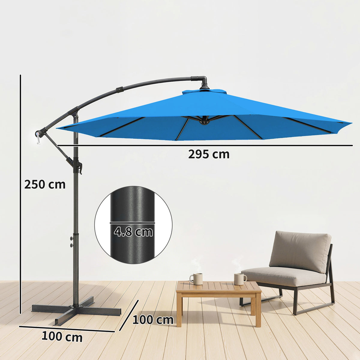 Outsunny 3m Overhanging Cantilever Parasol, with Cross Base - Blue