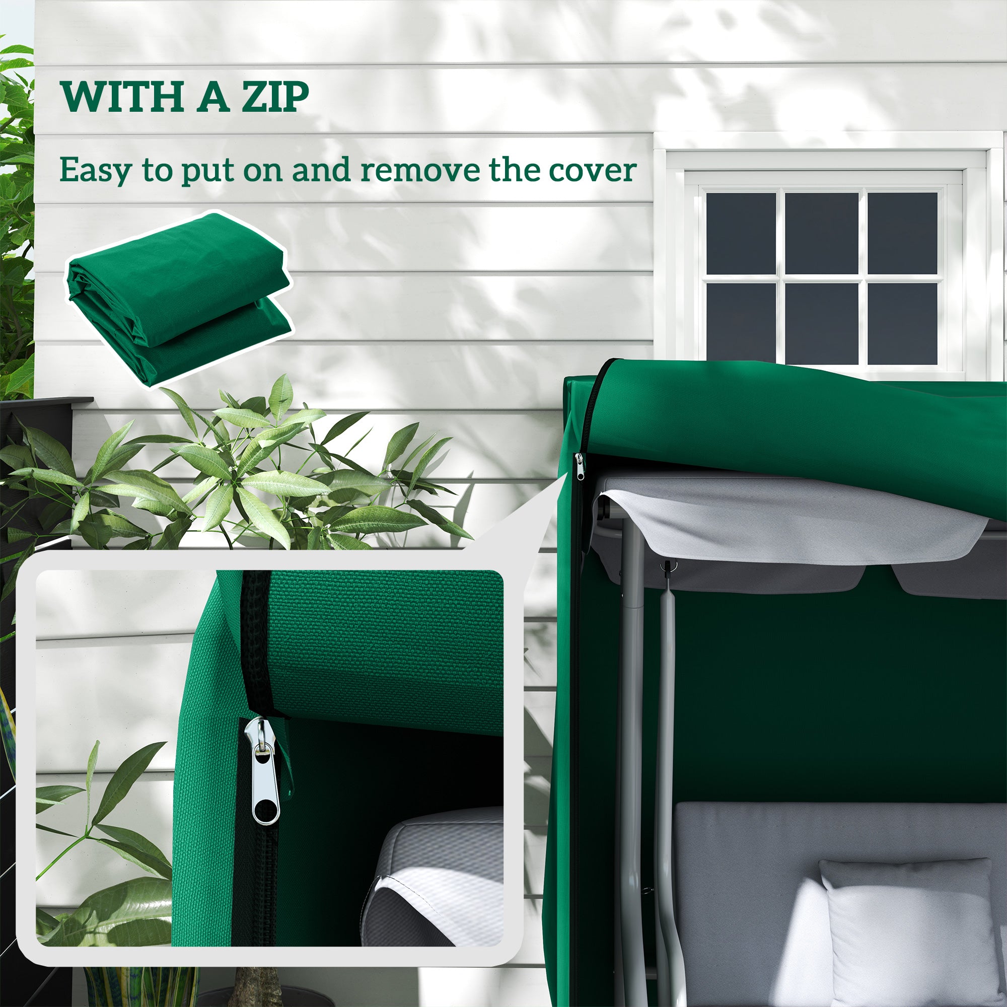 Outsunny 220 x 125cm Three-Seater Swing Chair Protective Cover - Green - North Peak Garden Furniture