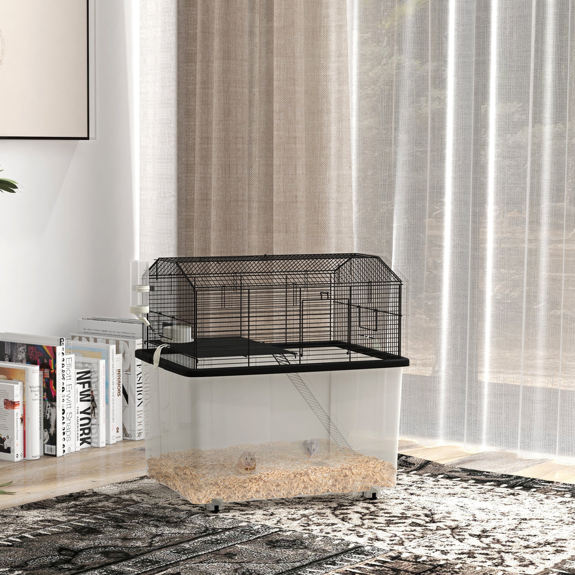 PawHut Two-Tier Gerbil Cage, Hamster Cage for Dwarf Hamster, Syrian Hamster w/ Wheels, Deep Bottom, Food Dish, Water Bottle - North Peak Garden Furniture