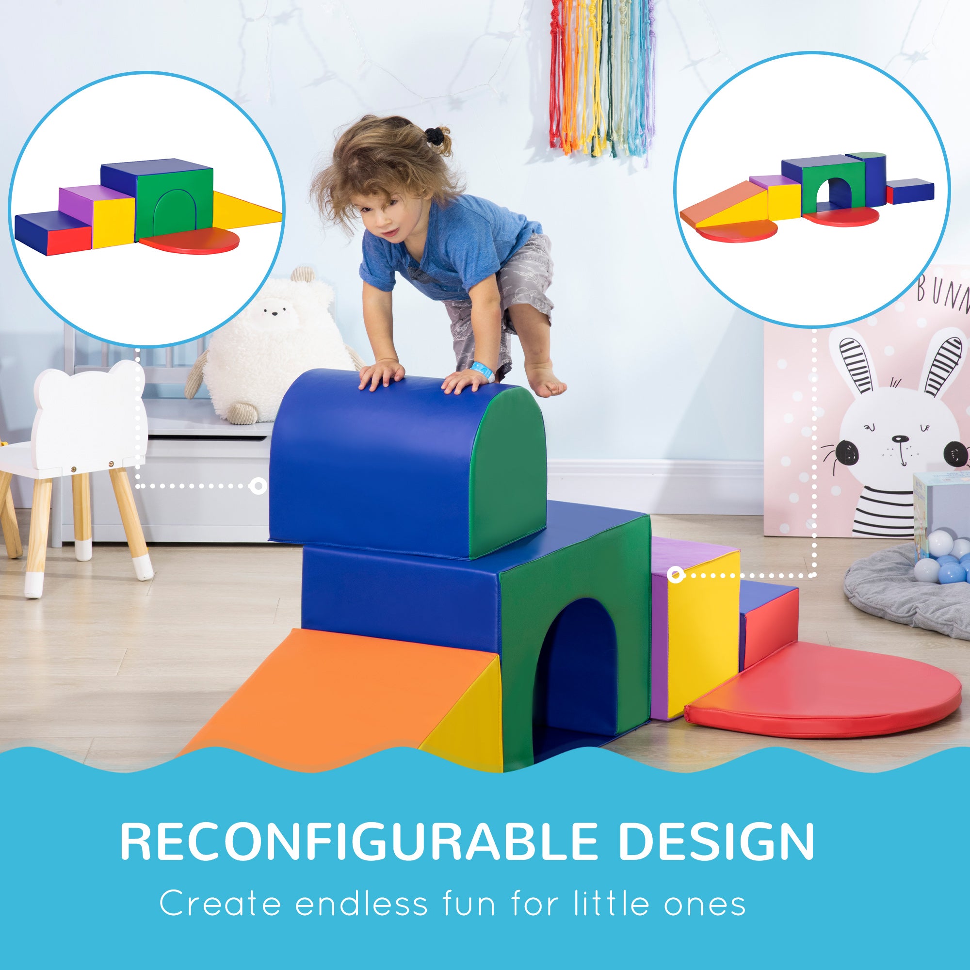 HOMCOM Seven-Piece Kids Soft Playset, for Toddlers - Multicoloured - North Peak Garden Furniture