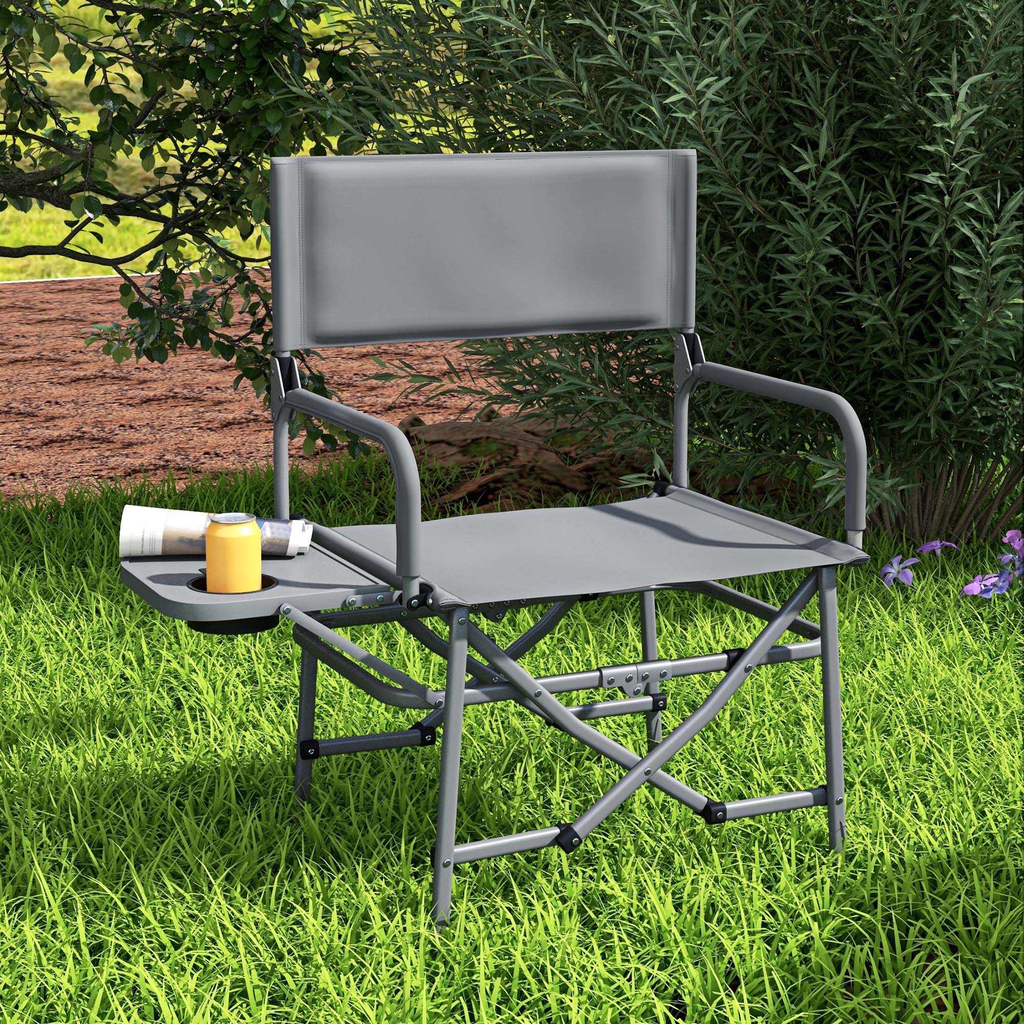 Outsunny Folding Directors Camping Chair, with Side Table - Grey