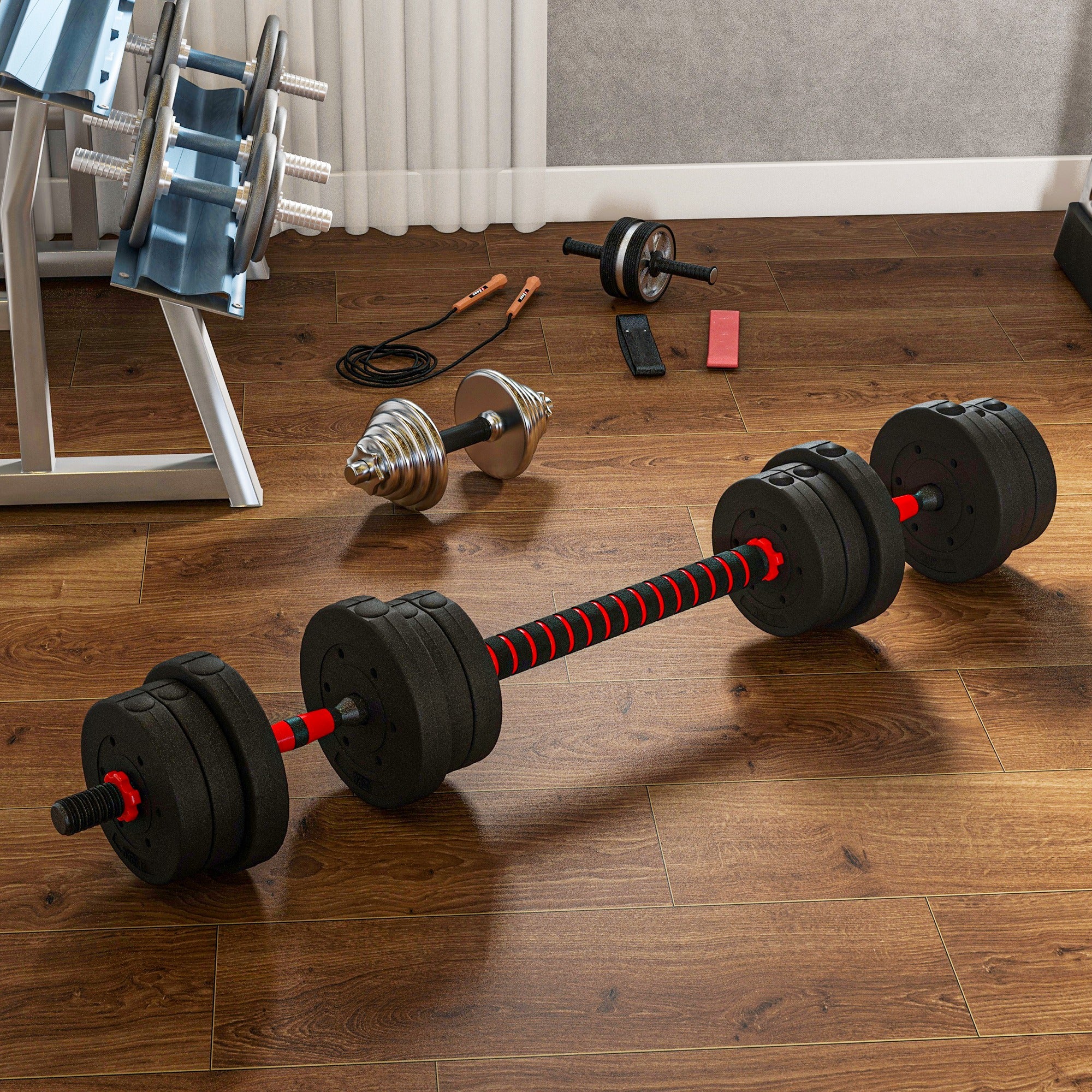 HOMCOM 20kg 2 IN 1 Adjustable Dumbbells Weight Set, Dumbbell Hand Weight Barbell for Body Fitness, Lifting Training for Home, Office, Gym, Black - North Peak Garden Furniture
