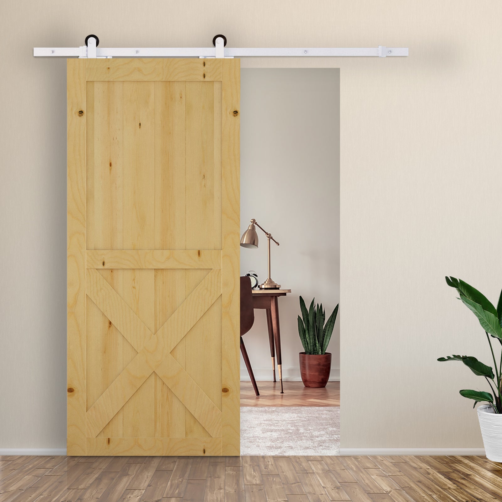 HOMCOM 6FT Rustic Interior Sliding Barn Door Mounting Hardware Kit - White - North Peak Garden Furniture