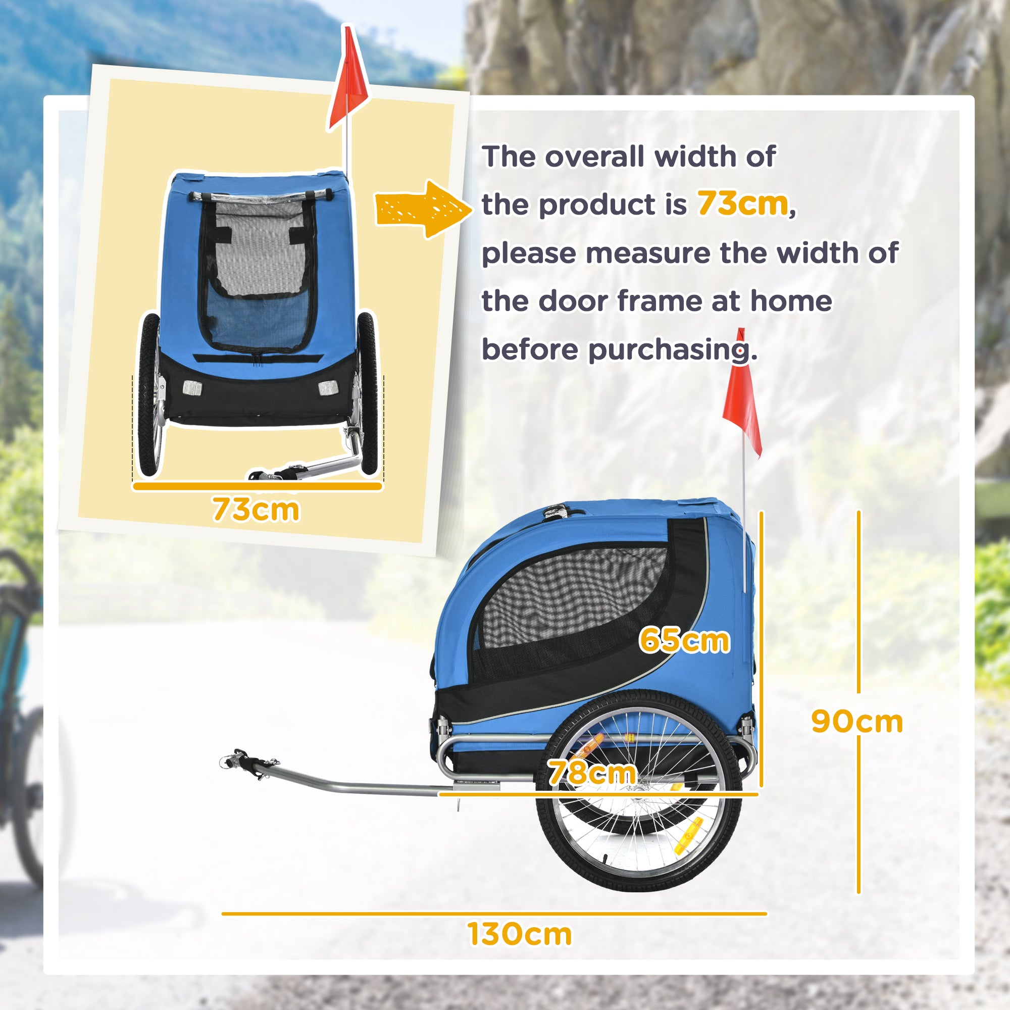 PawHut Steel Dog Bike Trailer Pet Cart Carrier for Bicycle Kit Water Resistant with Hitch Coupler Travel Black and Blue - North Peak Garden Furniture