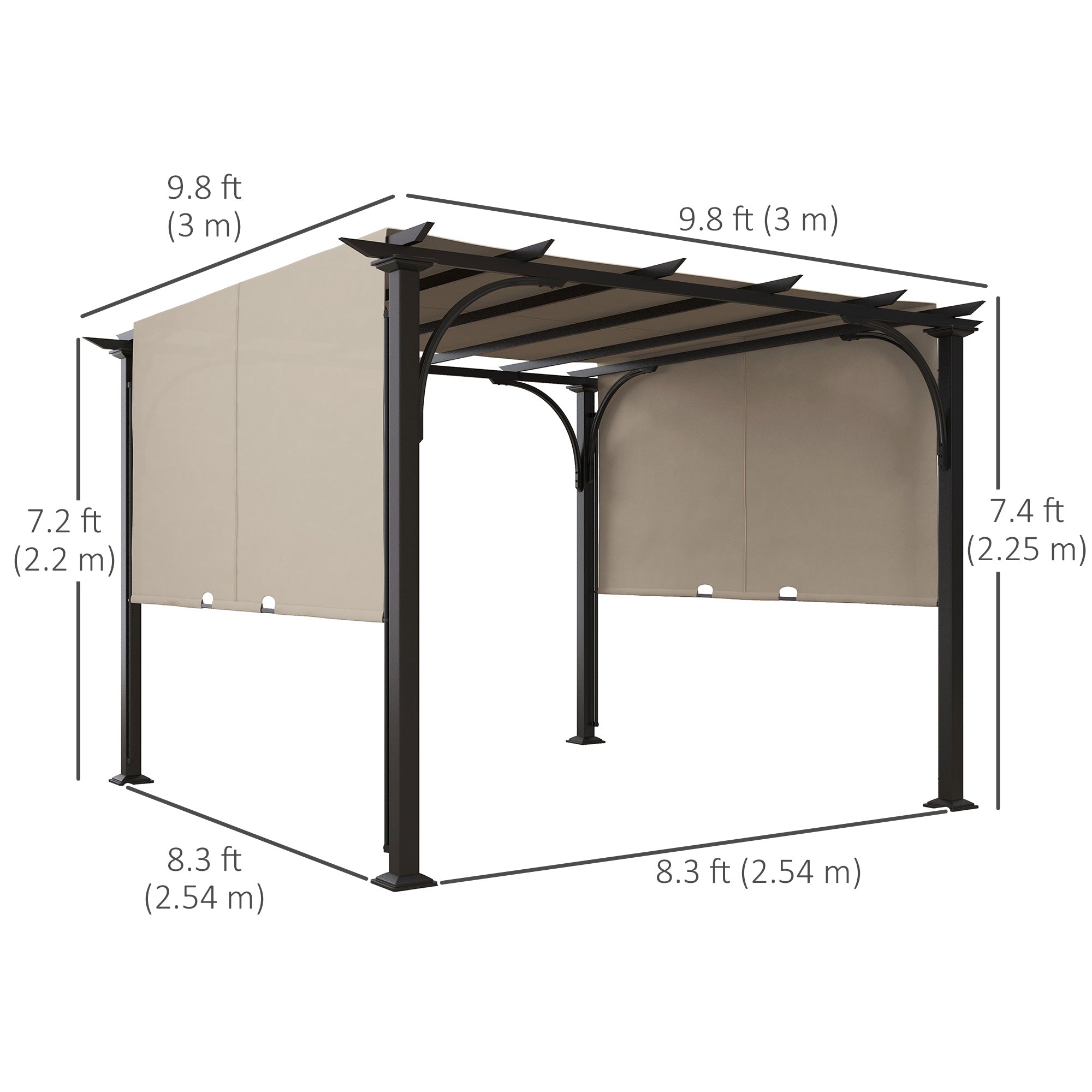 Outsunny 3 x 3(m) Outdoor Pergola, Garden Pergola Gazebo with Adjustable Canopy, Beige - North Peak Garden Furniture