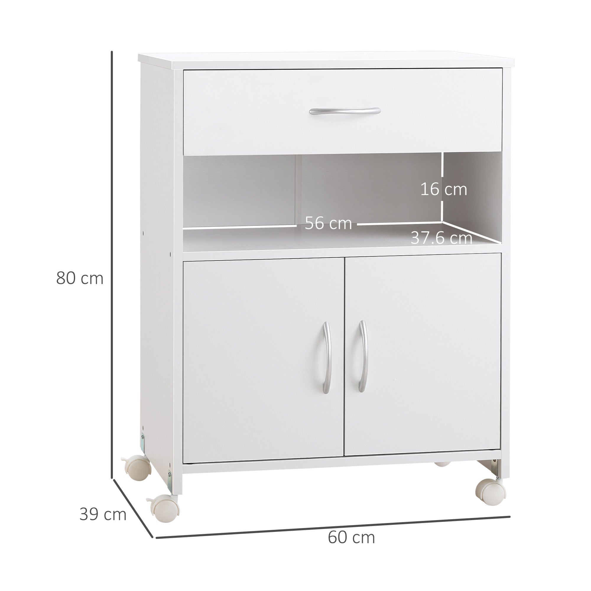 Vinsetto Printer Stand Mobile Printer Cabinet with Storage, Open Shelf, Drawer for Home Office, 60cm x 39cm x 80cm, White - North Peak Garden Furniture