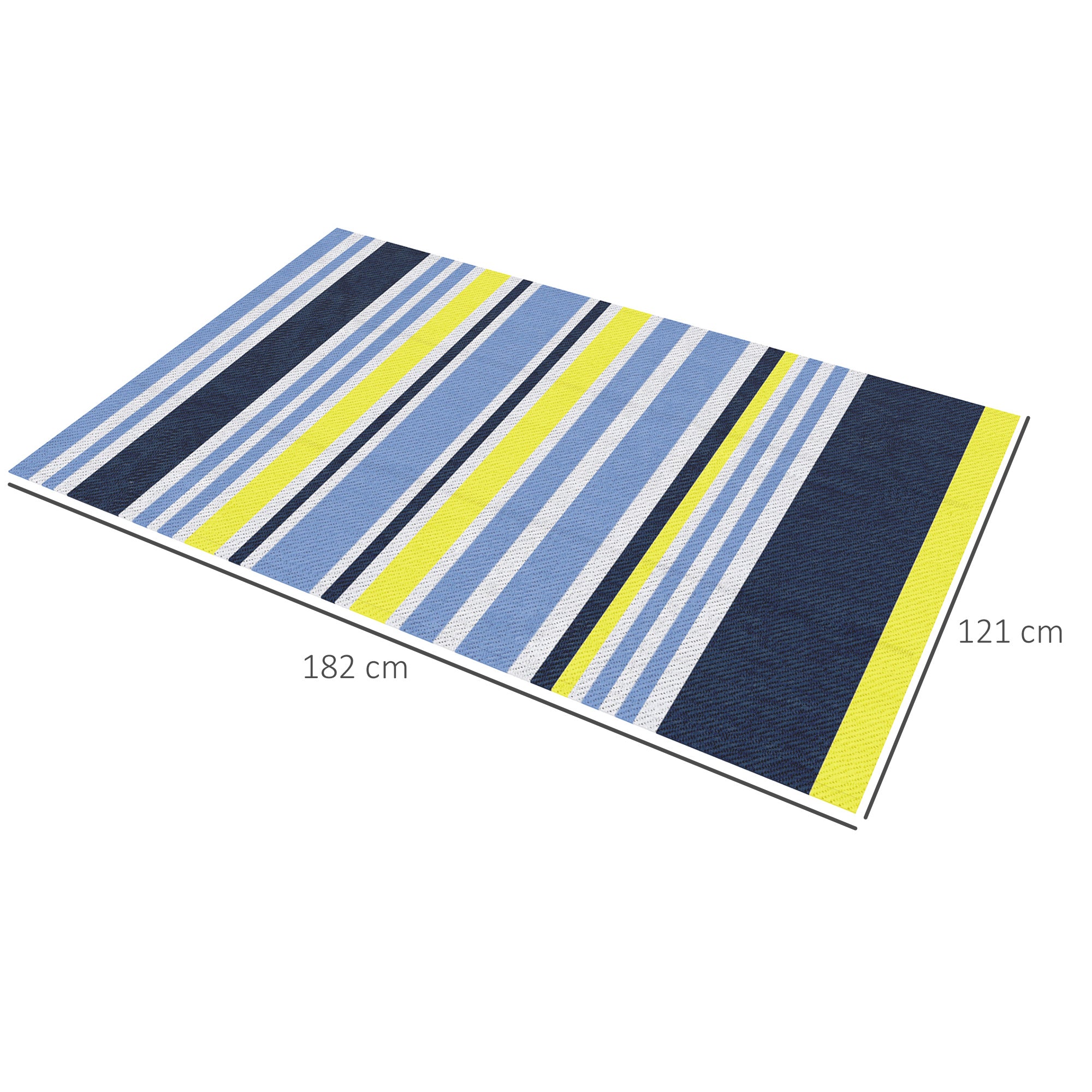 Outsunny Reversible Outdoor Rug, Waterproof Plastic Straw Mat for Backyard, Deck, RV, Picnic, Beach, Camping, 121 x 182 cm, Dark Blue and Yellow