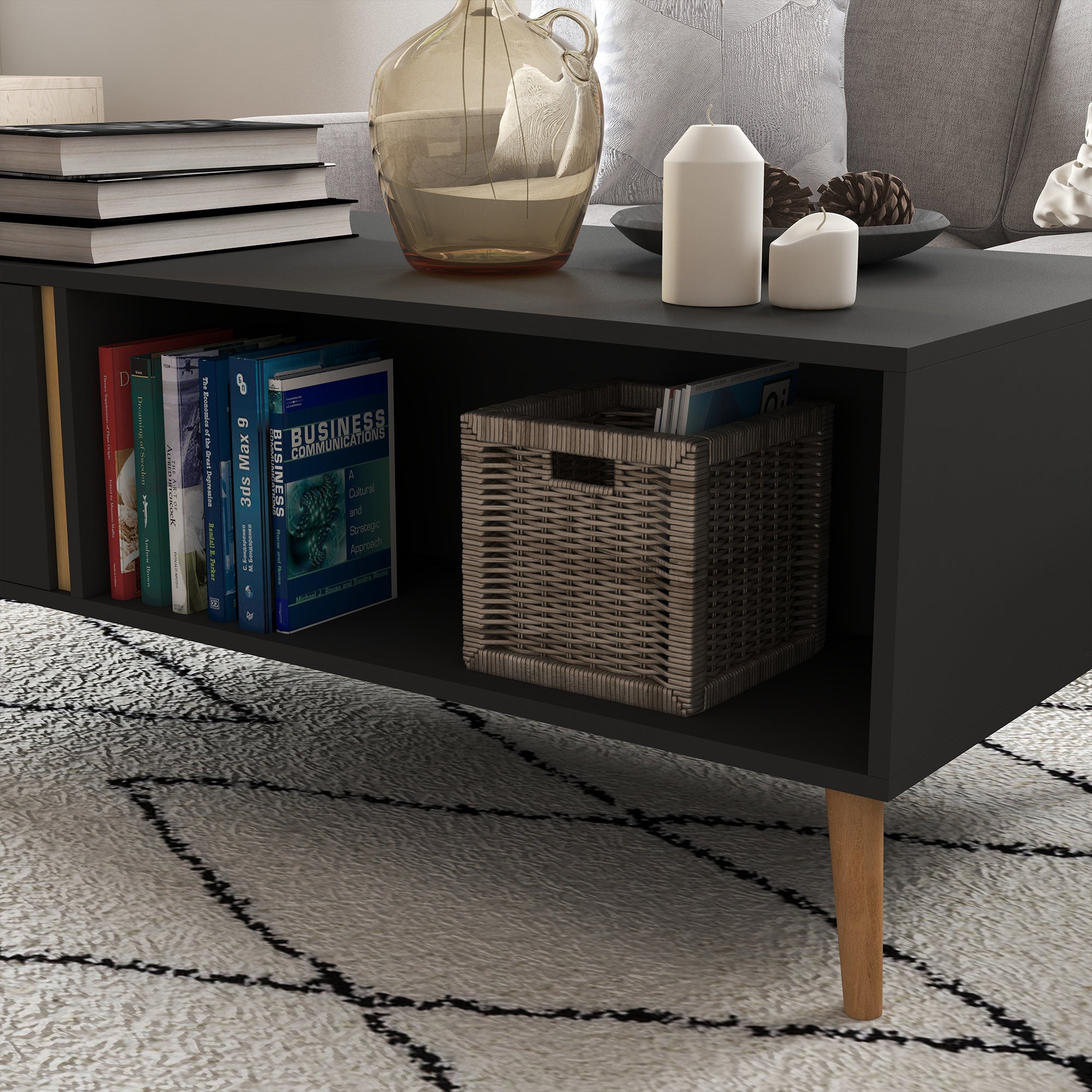 HOMCOM Coffee Table for Living Room, Modern Centre Table with Storage Compartments and Cabinets, Rectangular Side Table, 115x 58x 45cm, Grey - North Peak Garden Furniture