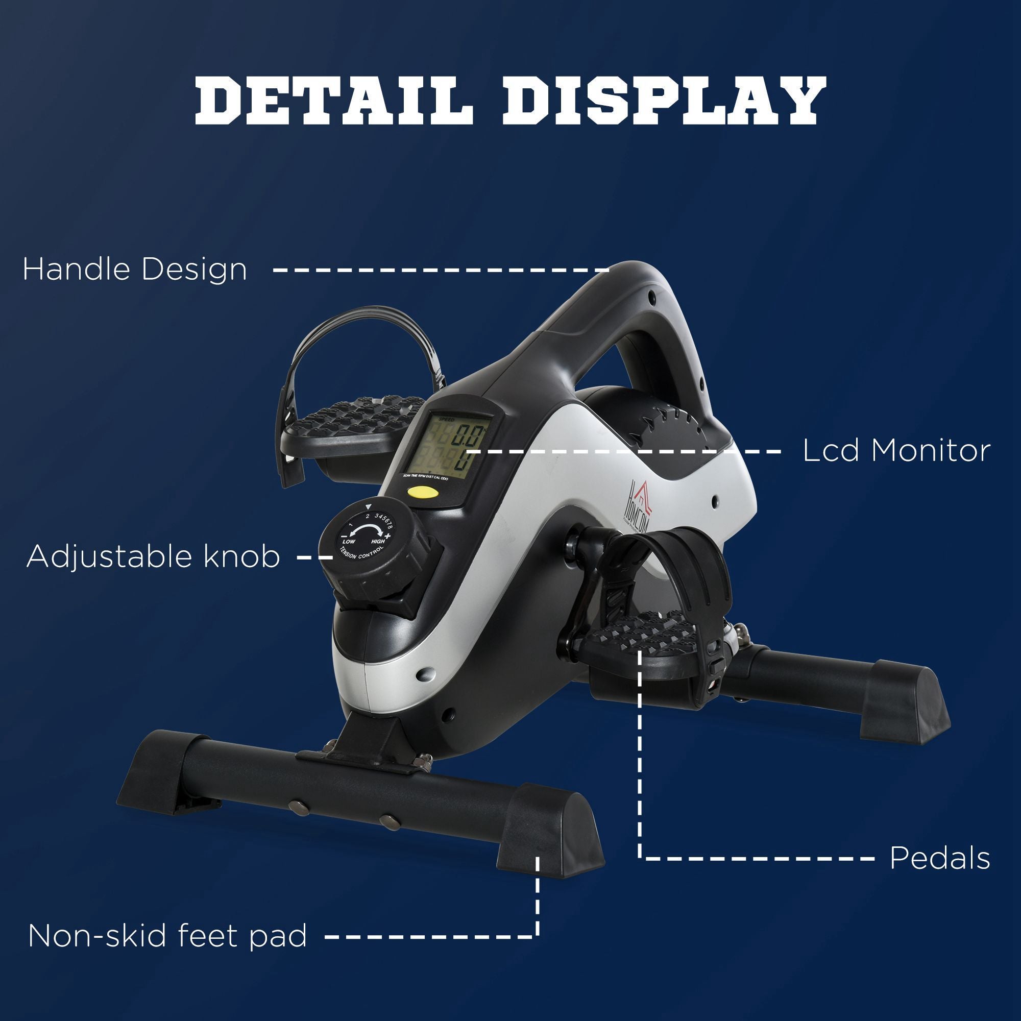 HOMCOM Portable Pedal Exerciser, Mini Exercise Bike with 8 Levels Magnetic Resistance and LCD Display, Cycle Leg Exerciser Sitting Down - North Peak Garden Furniture