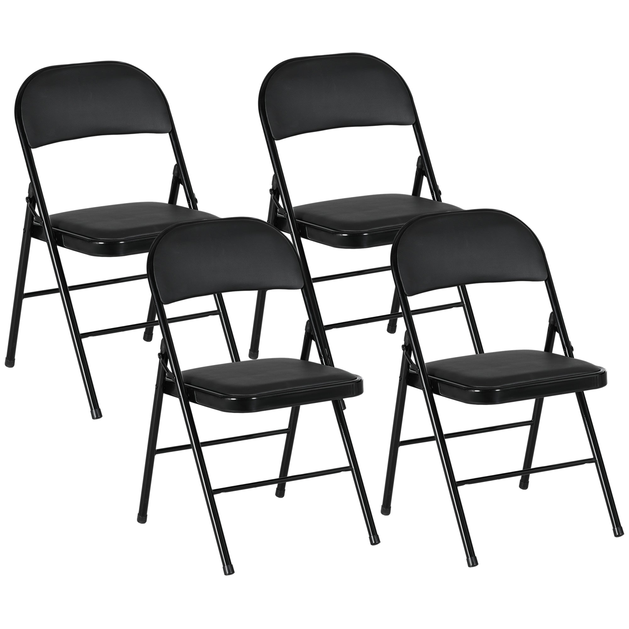 HOMCOM Set of Four Cushioned Folding Chairs - Black - North Peak Garden Furniture