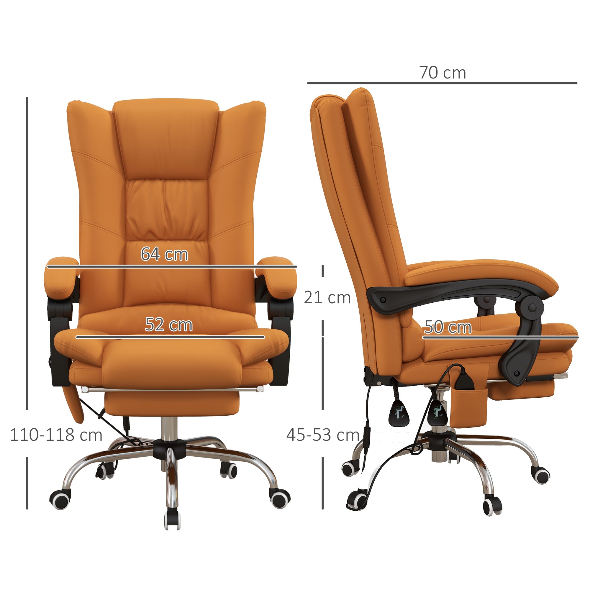 Vinsetto Office Chair, Ergonomic Desk Chair with 4-Point Vibration Massage and Lumbar Heating, PU Leather Computer Chair with 135° Reclining Back and Footrest, Orange