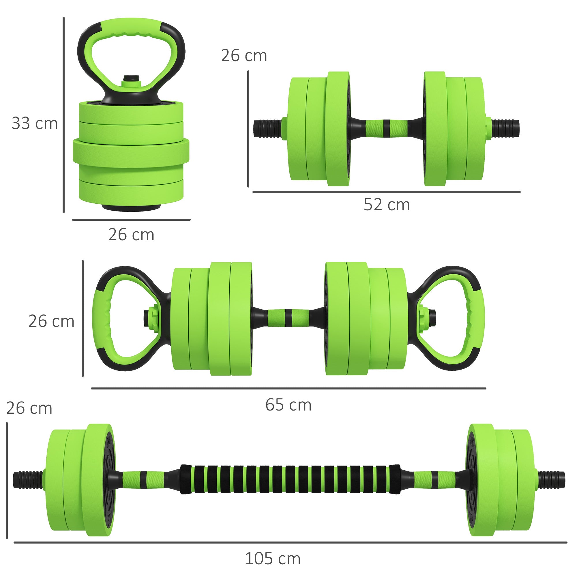 SPORTNOW 40kg Four-In-One Adjustable Weight Dumbbells Set, Barbell, Kettlebell, Push Up Stand - Green - North Peak Garden Furniture