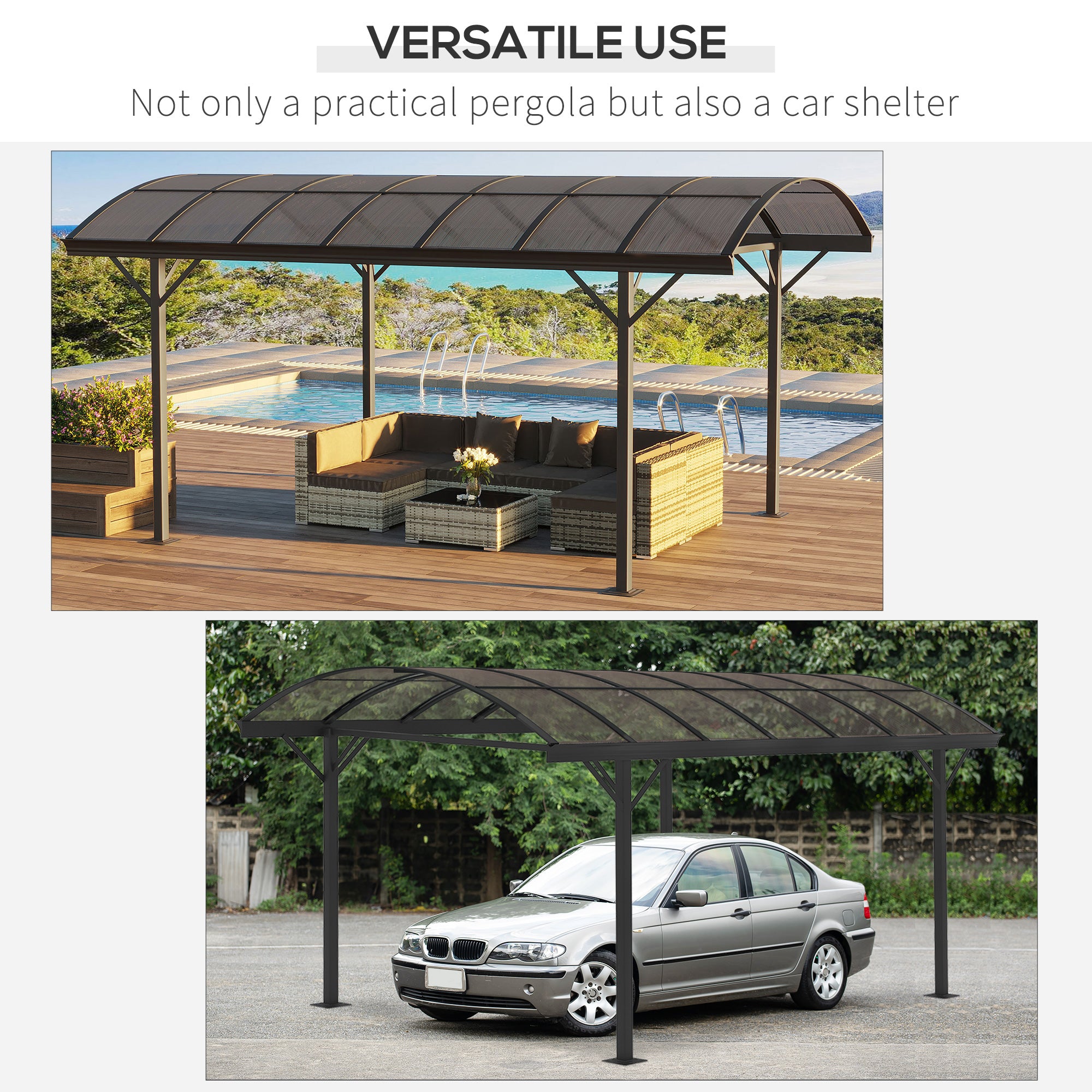 Outsunny 5 x 3(m) Hardtop Gazebo Aluminium Pavilion Carport Garden Shelter Pergola with Polycarbonate Roof, Brown