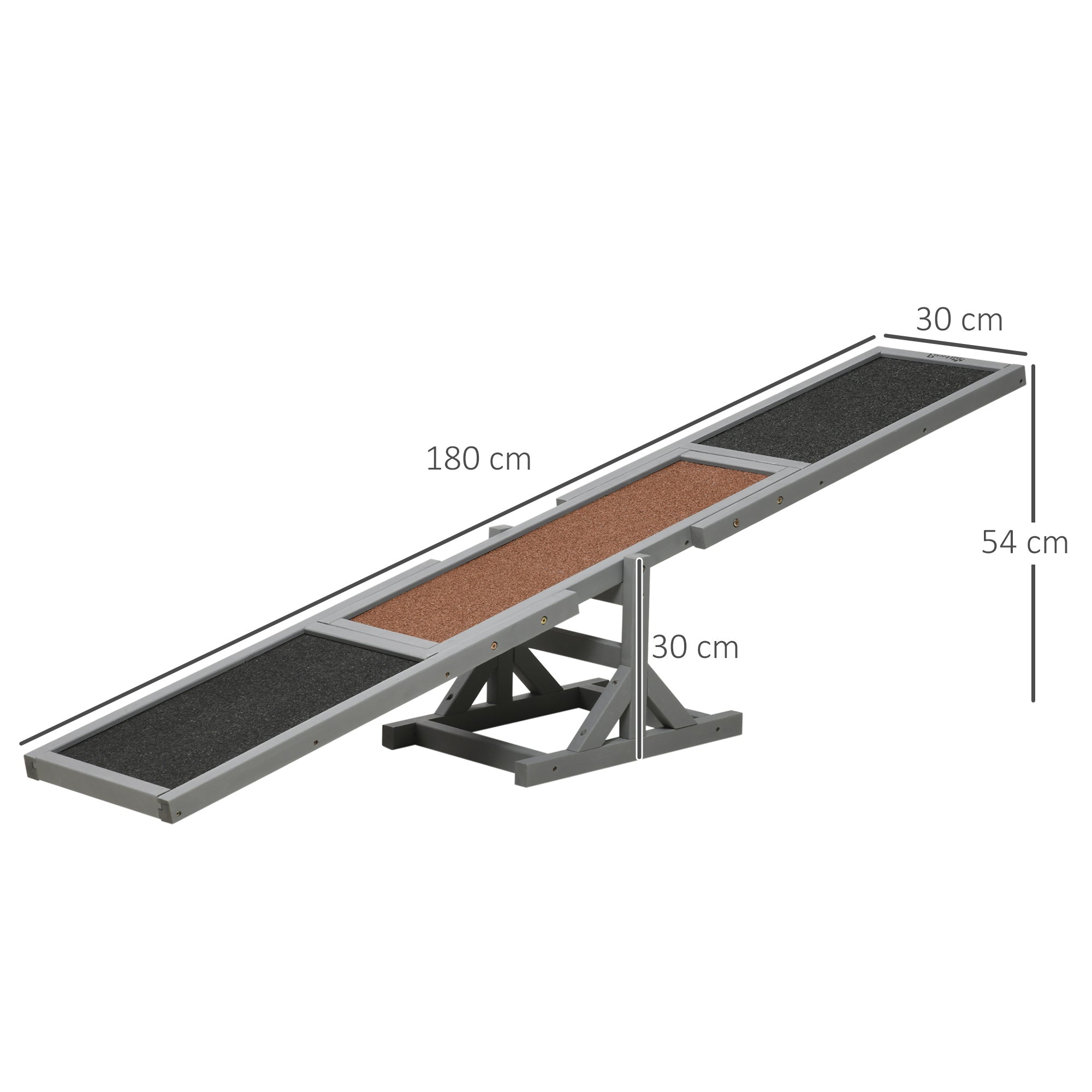 PawHut Wooden Pet Seesaw for Big Dogs, Dog Agility Equipment with Anti-Slip Surface - Grey - North Peak Garden Furniture