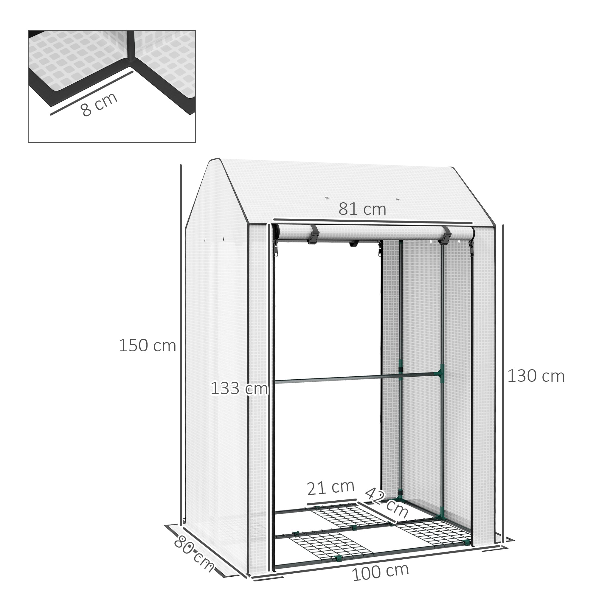 Outsunny Mini Greenhouse with 4 Wire Shelves Portable Garden Grow House Upgraded Tomato Greenhouse for Plants with Roll Up Door and Vents, 100 x 80 x 150cm, White - North Peak Garden Furniture