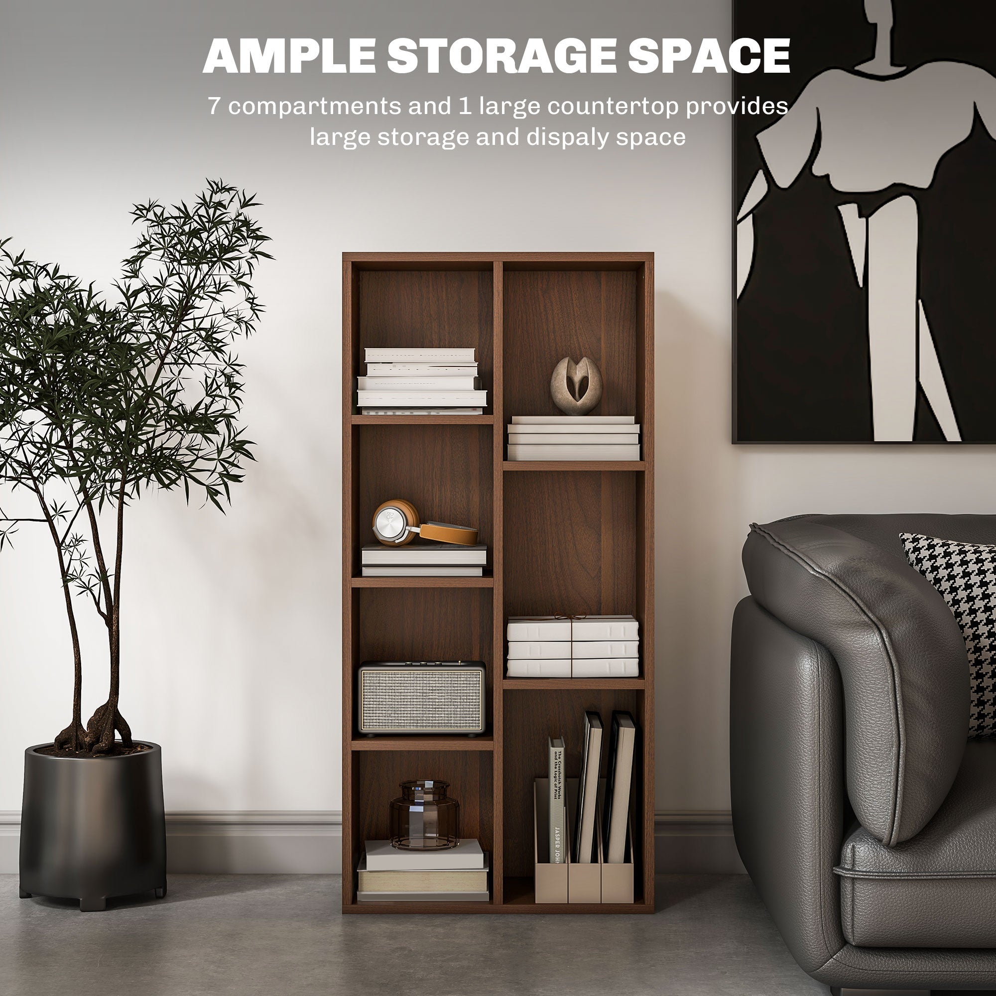 HOMCOM Seven-Cube Bookcase - Walnut Wood Effect - North Peak Garden Furniture