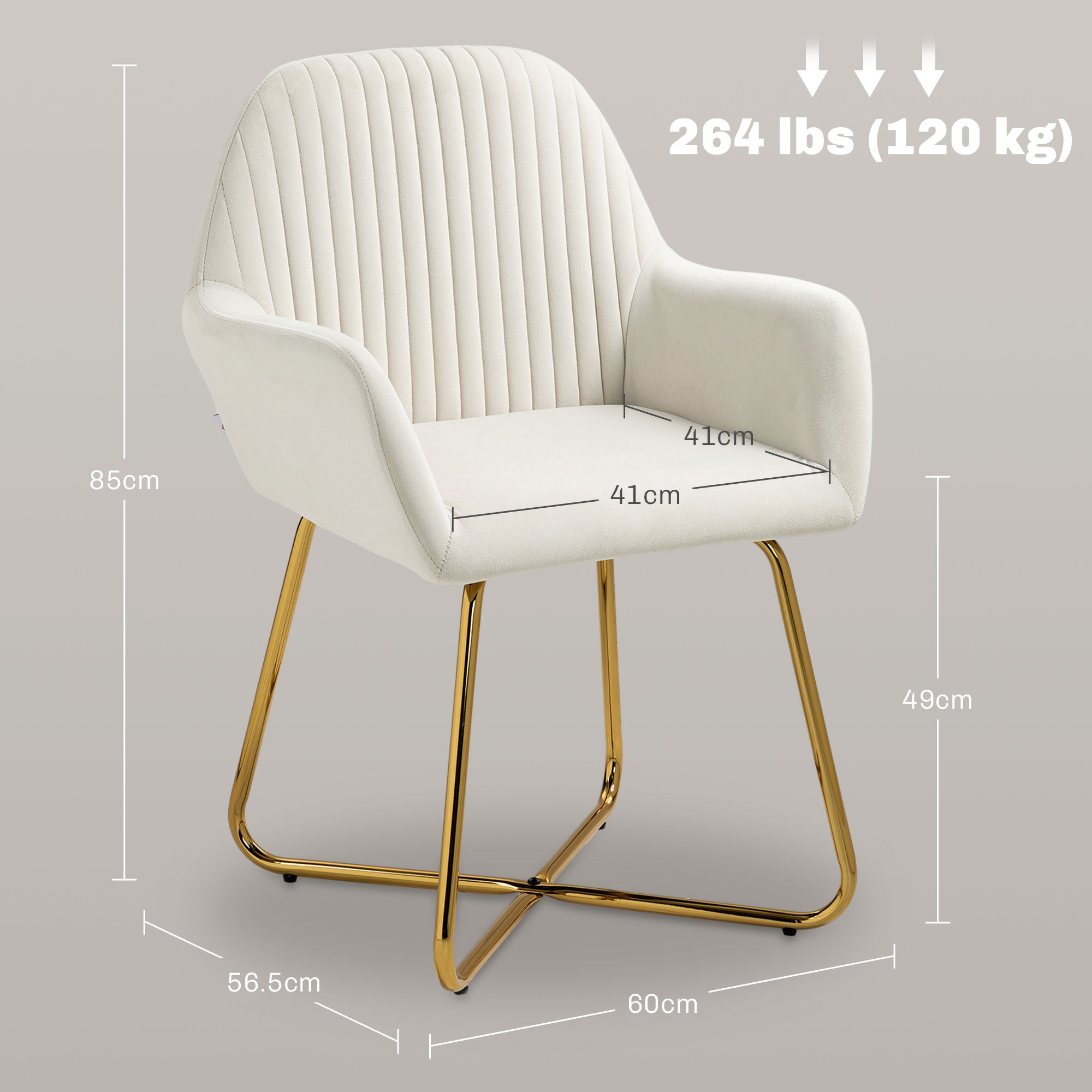 HOMCOM Modern Arm Chair Upholstered Accent Chair with Metal Base for Living Room Cream White - North Peak Garden Furniture