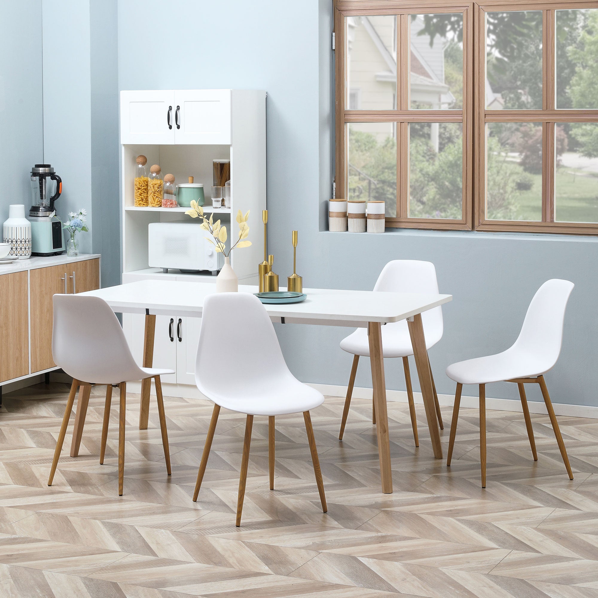 HOMCOM Modern Dining Chairs Set of 4, Kitchen Chairs with Backrest and Steel Legs for for Dining Room, Living Room, White - North Peak Garden Furniture